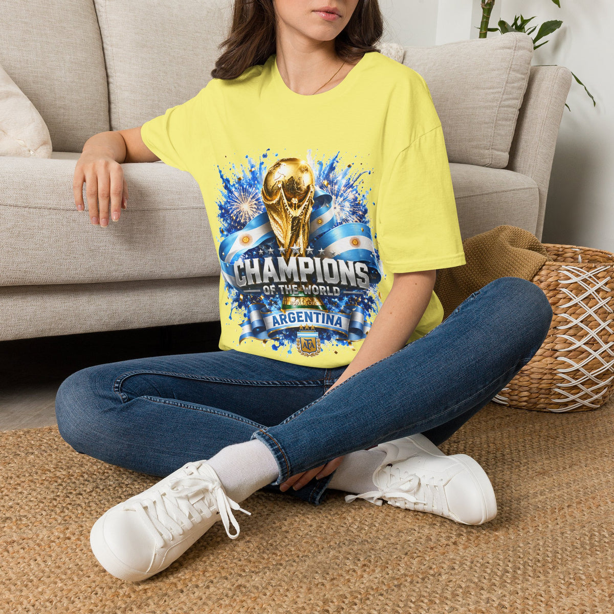 Argentina World Cup Champions T-Shirt — Gold Trophy Celebration Tee