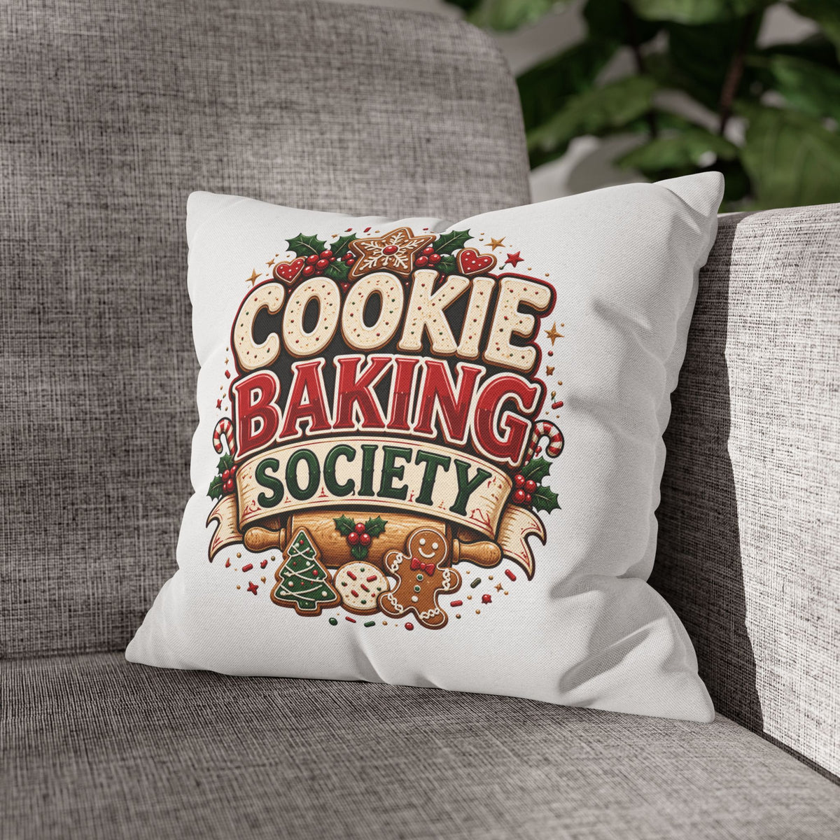 Christmas Cookie Baking Society Pillowcase — Holiday Baking Decorative Throw Pillow Cover