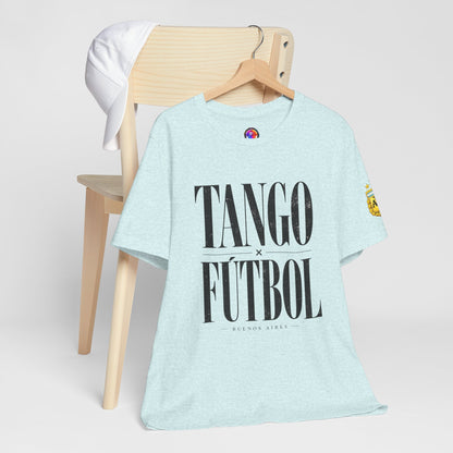 Argentina - Tango y Fútbol Graphic Tee - Bold Serif Soccer & Dance Shirt