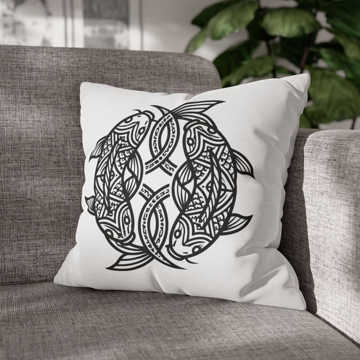 Pisces Celtic Koi Fish Decorative Pillowcase — Tribal Circle Fish Throw Pillow