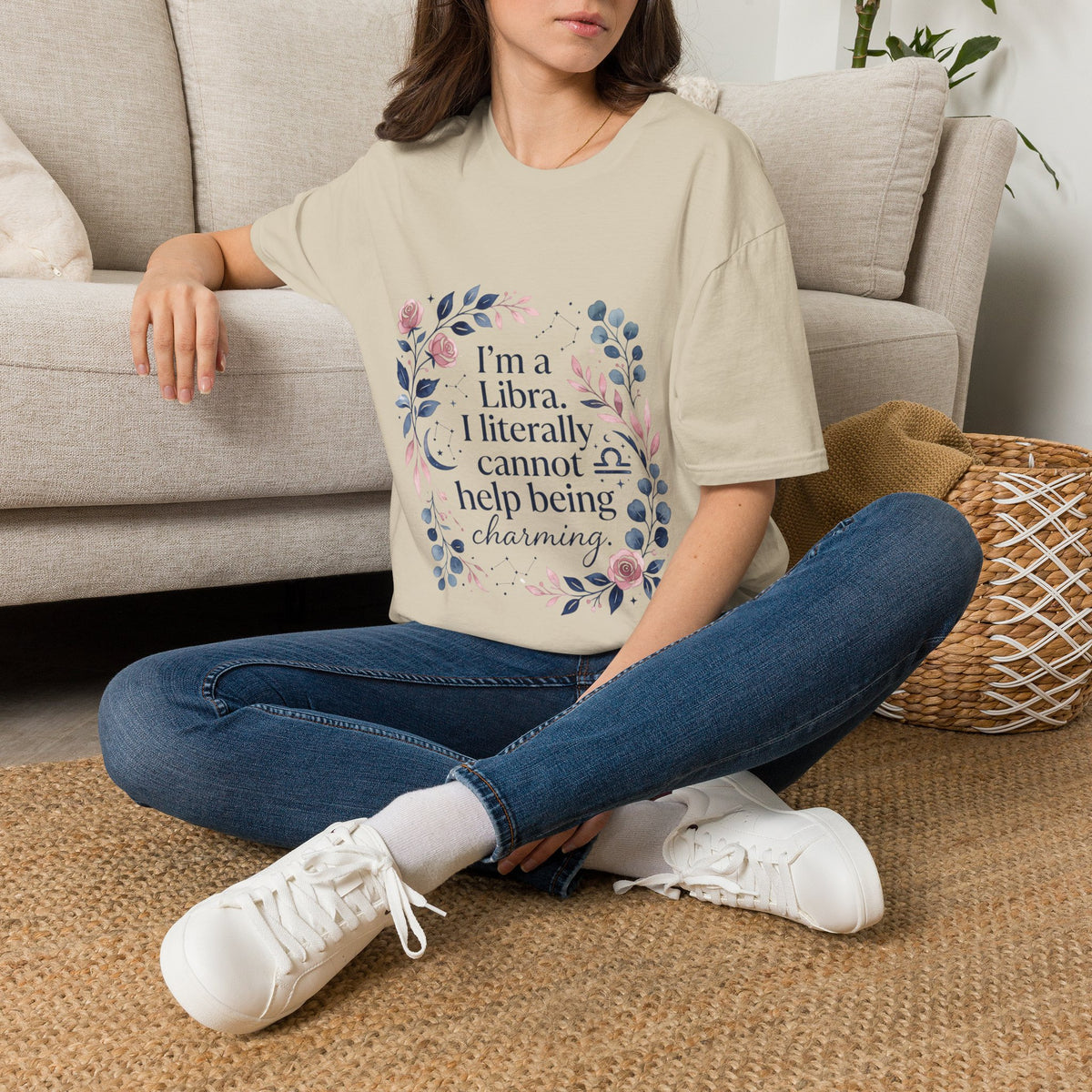 Libra Floral Zodiac T-Shirt — "I'm a Libra, I Literally Cannot Help Being Charming"