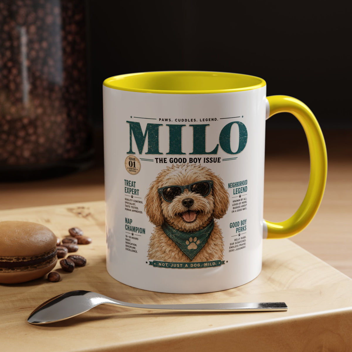 Milo Bailey Dog Dad Mom Milo Magazine-Style Accent Coffee Mug — Cute Dog Portrait
