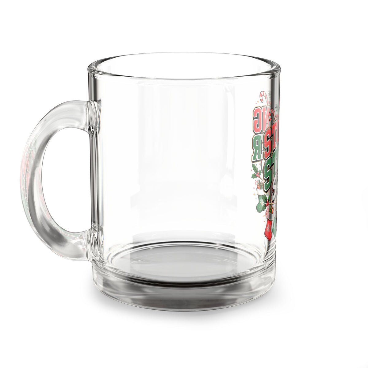 Christmas Glass Mug 10 oz Glass Mug — "Stocking Stuffer Squad" Christmas Holiday Coffee Glass