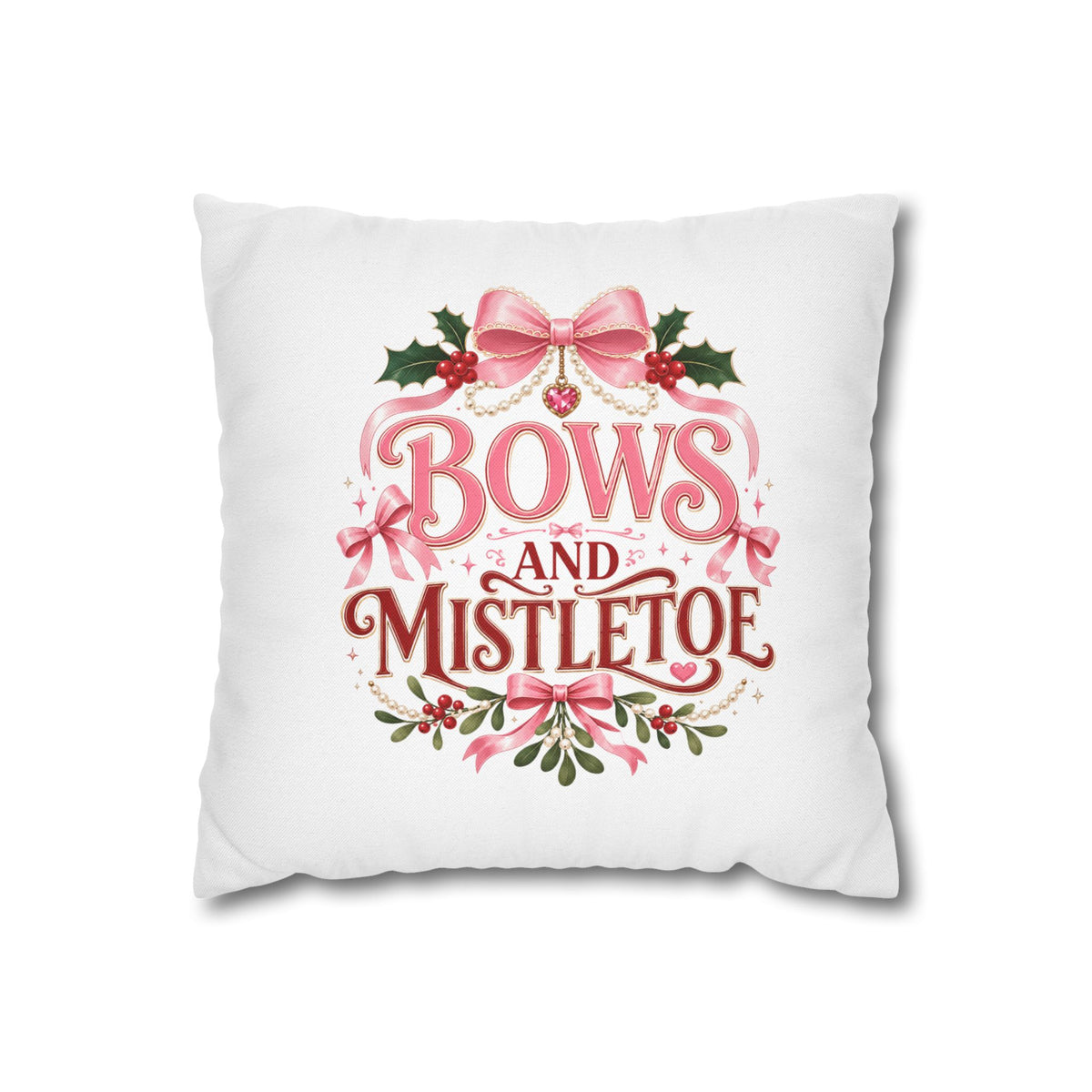 Christmas Pillowcase Bows and Mistletoe Christmas Pillow