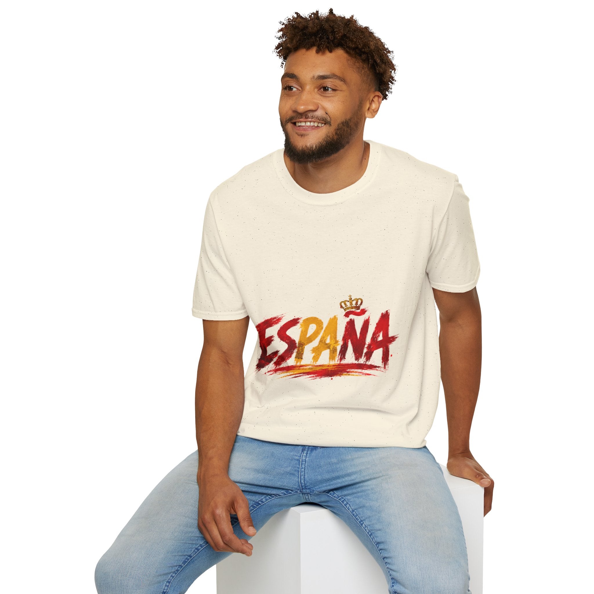 Spain  Graphic T-Shirt — Spanish Flag Brushstroke Design with Crown
