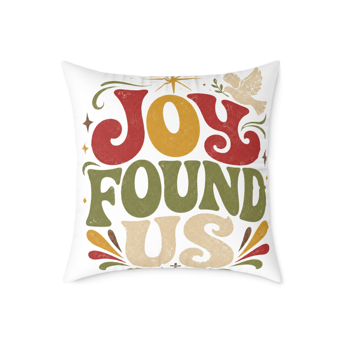 Christmas Joy Found Us Holiday Throw Pillow — Retro Christmas Decorative Cushion