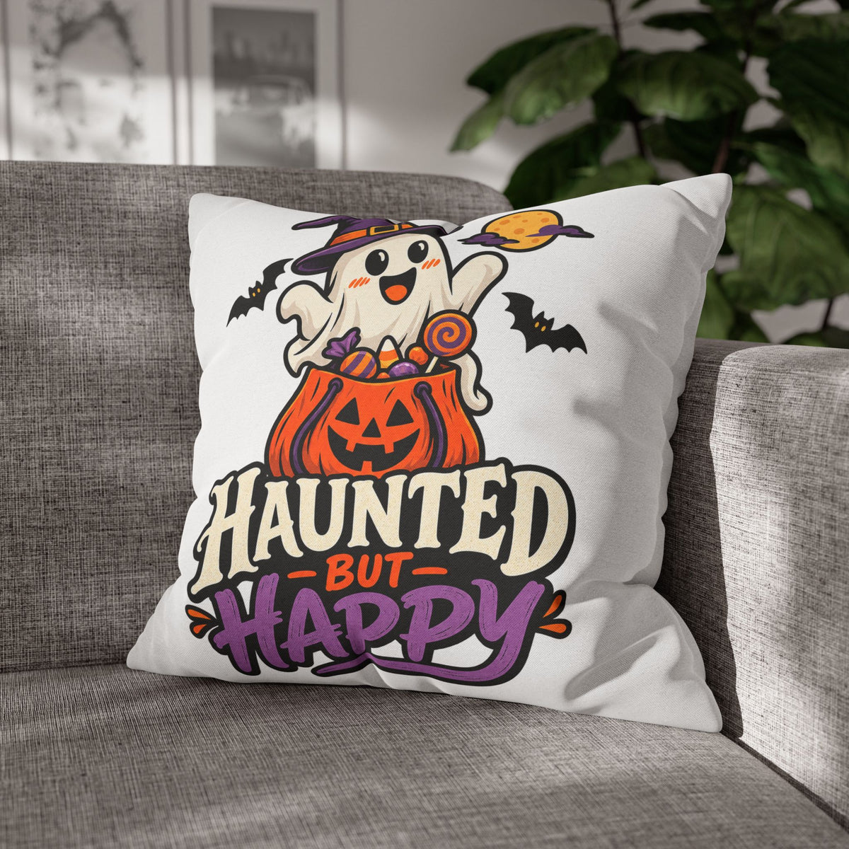 Haunted But Happy Halloween Pillowcase