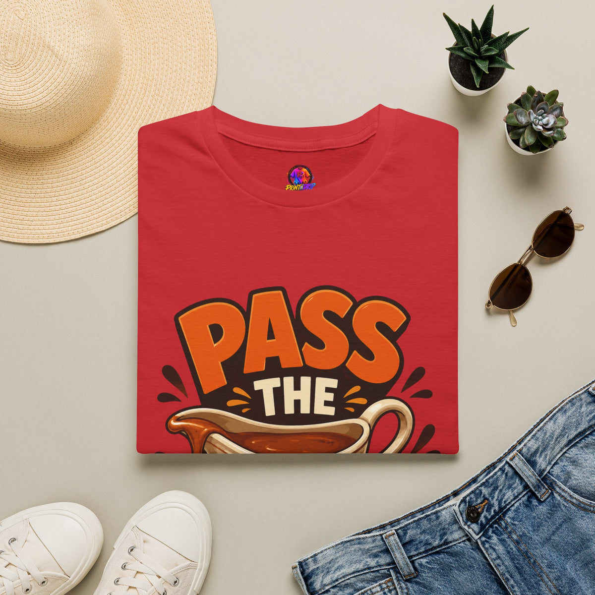 Thanksgiving T-Shirt Pass the Gravy T-Shirt — Funny Thanksgiving Turkey Dinner Tee