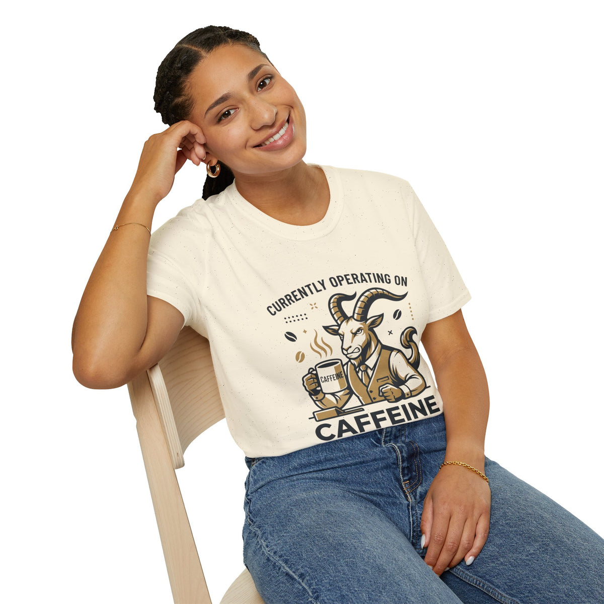 Capricorn T-Shirt — "Currently Operating on Caffeine and Spite" Zodiac Goat Tee