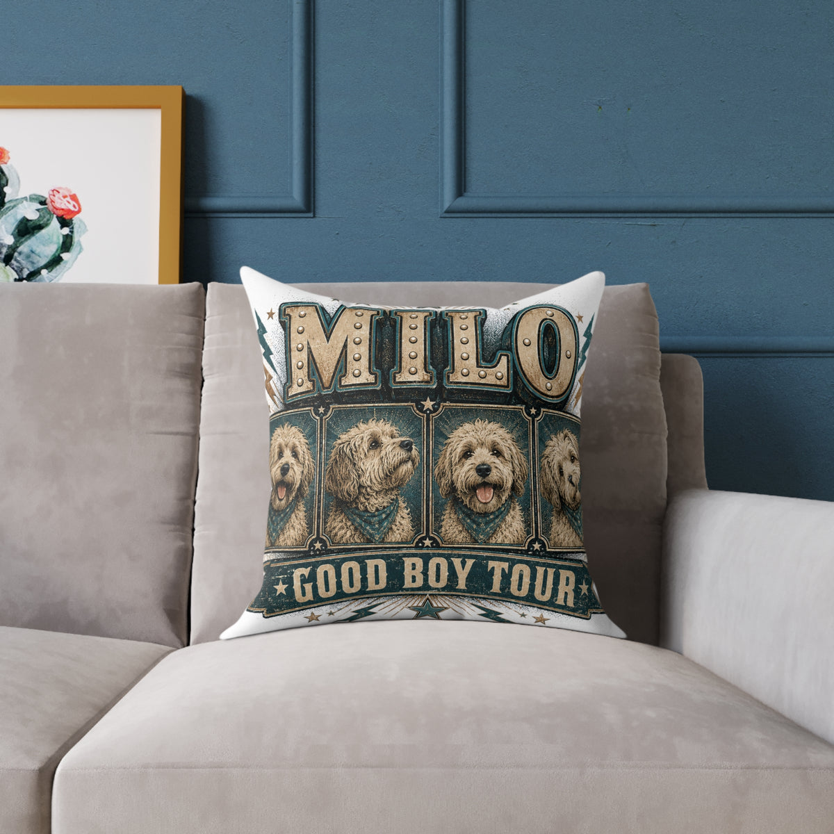 Milo "Good Boy Tour" Square Throw Pillow  Milo Bailey Dog Dad Mom
