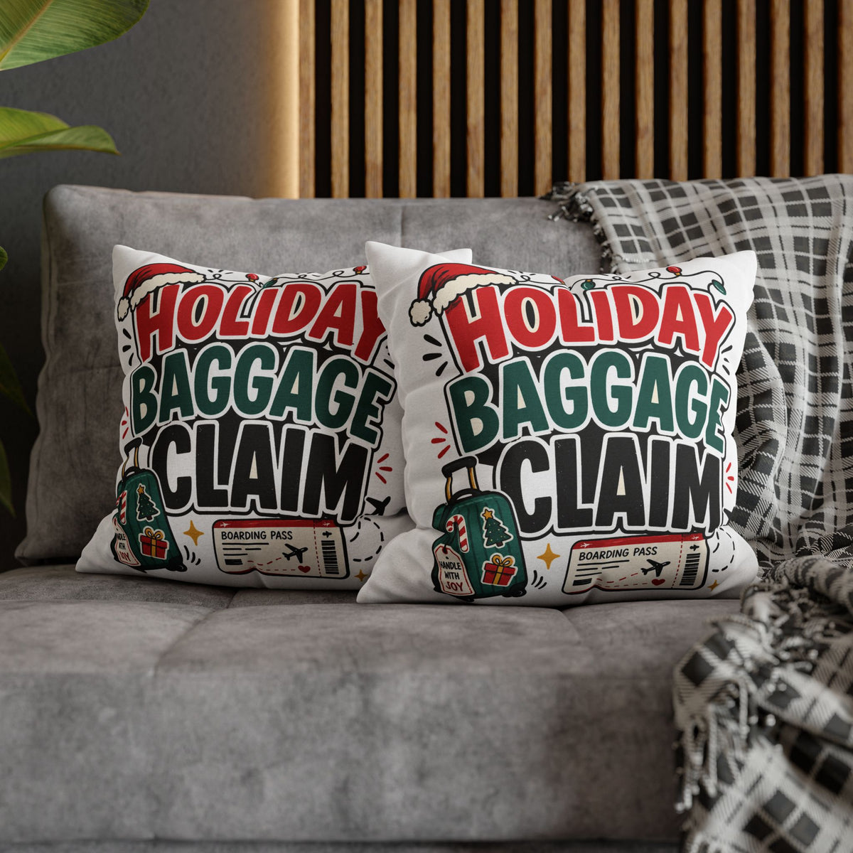 Holiday Baggage Claim Pillowcase Modern Day Christmas  - Funny Christmas Travel Decorative Throw Pillowcase