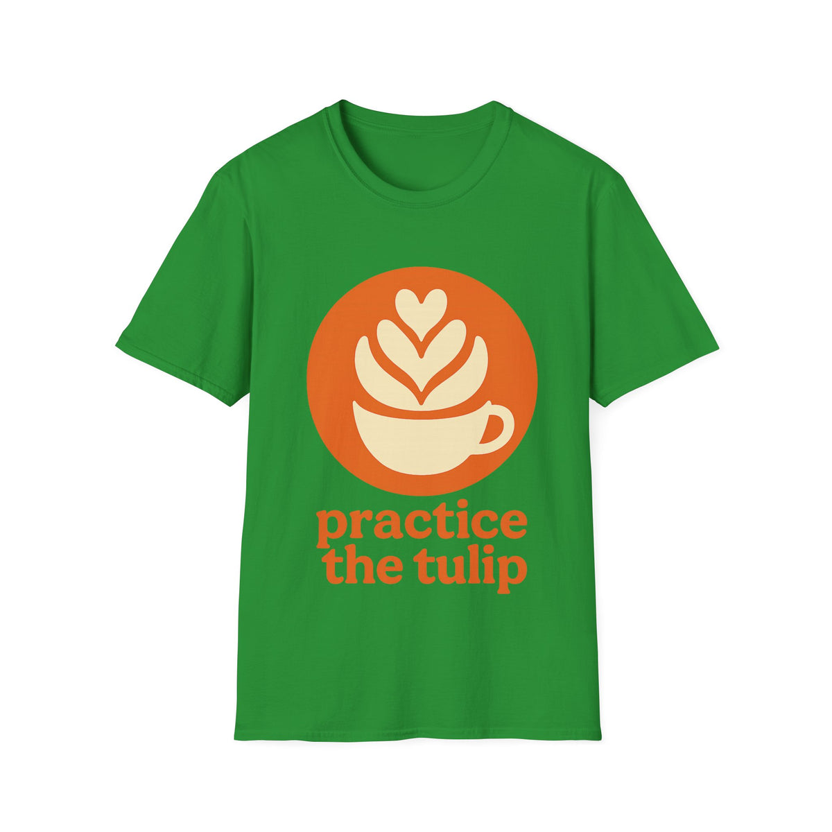 "Practice The Tulip" Latte Art Coffee Graphic Tee - Aesthetic Orange Barista White T-Shirt - Trending Now - September 2026