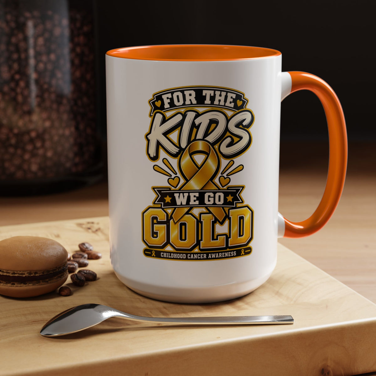 For The Kids We Go Gold Accent Coffee Mug — Childhood Cancer Awareness 11/15oz