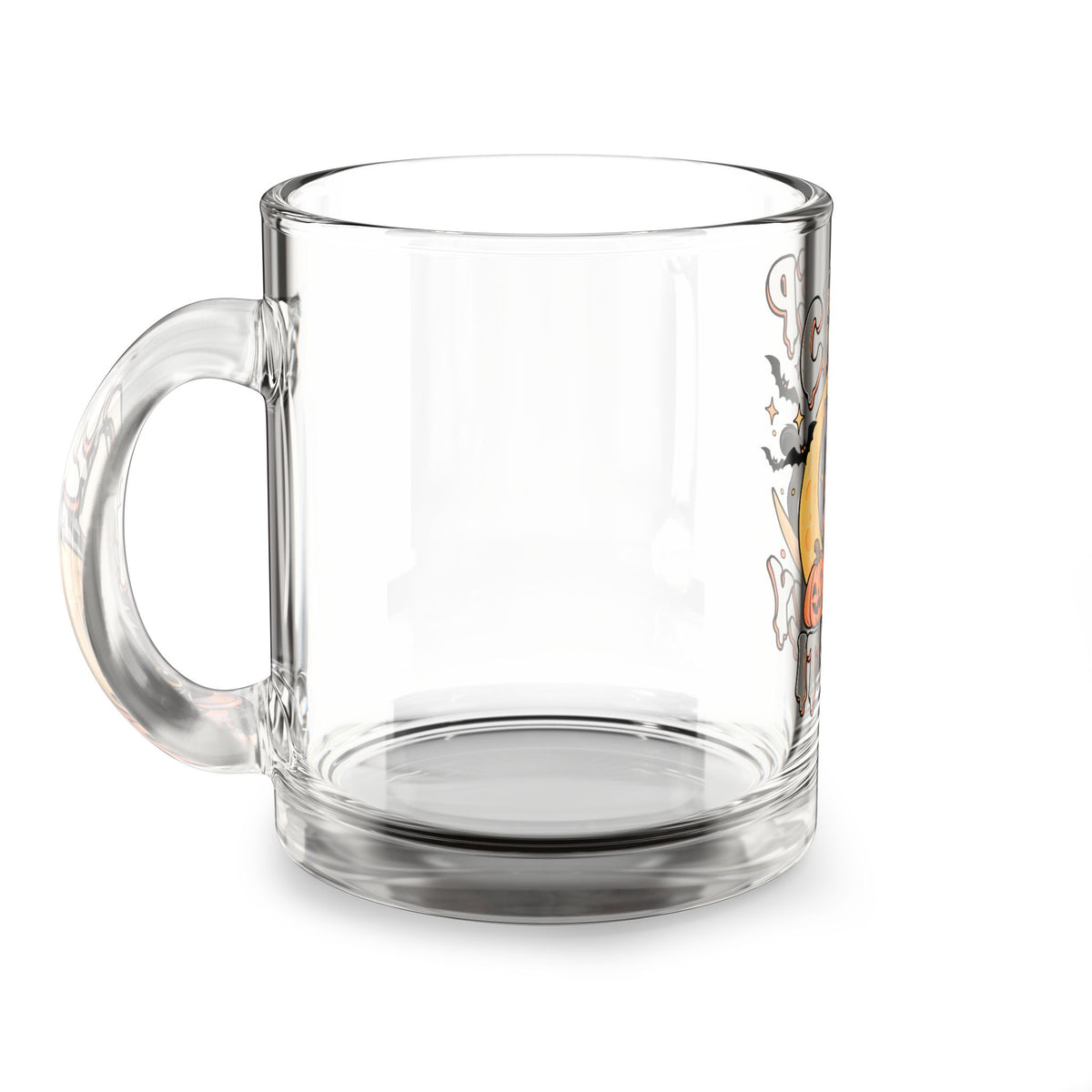 Creep It Cozy Glass Mug — Halloween Black Cat, Pumpkin & Moon 10oz