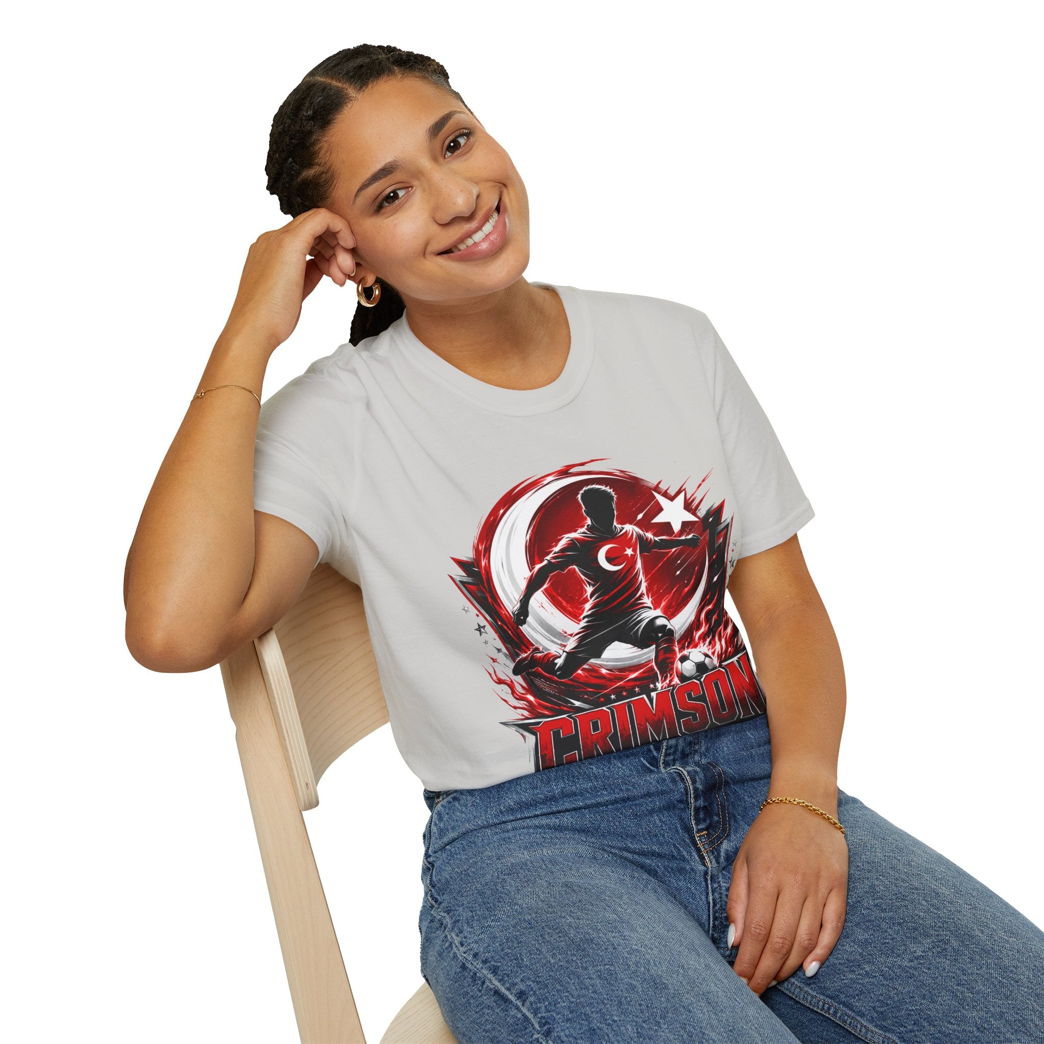 Turkey Crimson Flame Soccer T-Shirt — Turkish Crescent & Star Football Fan Tee