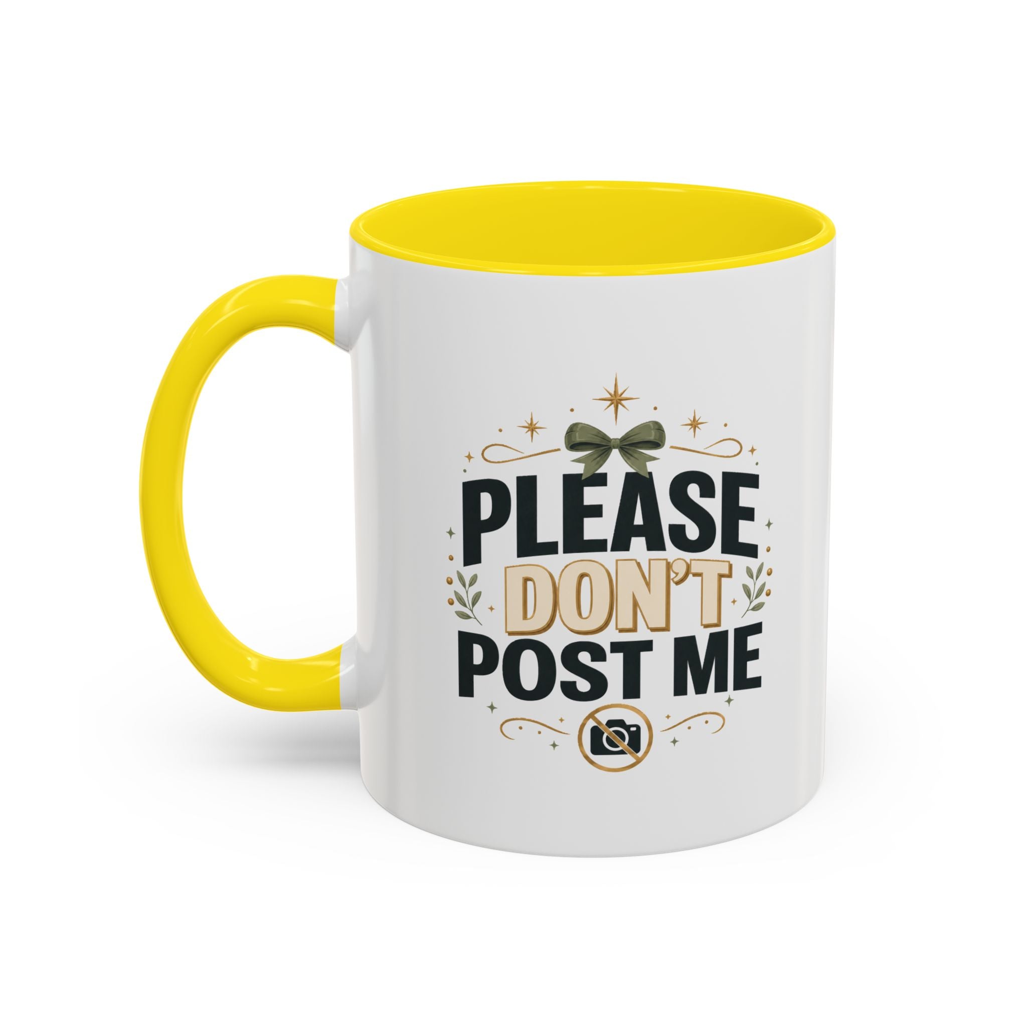 Christmas Please Don't Post Me Accent Coffee Mug — Funny Privacy Camera Gift