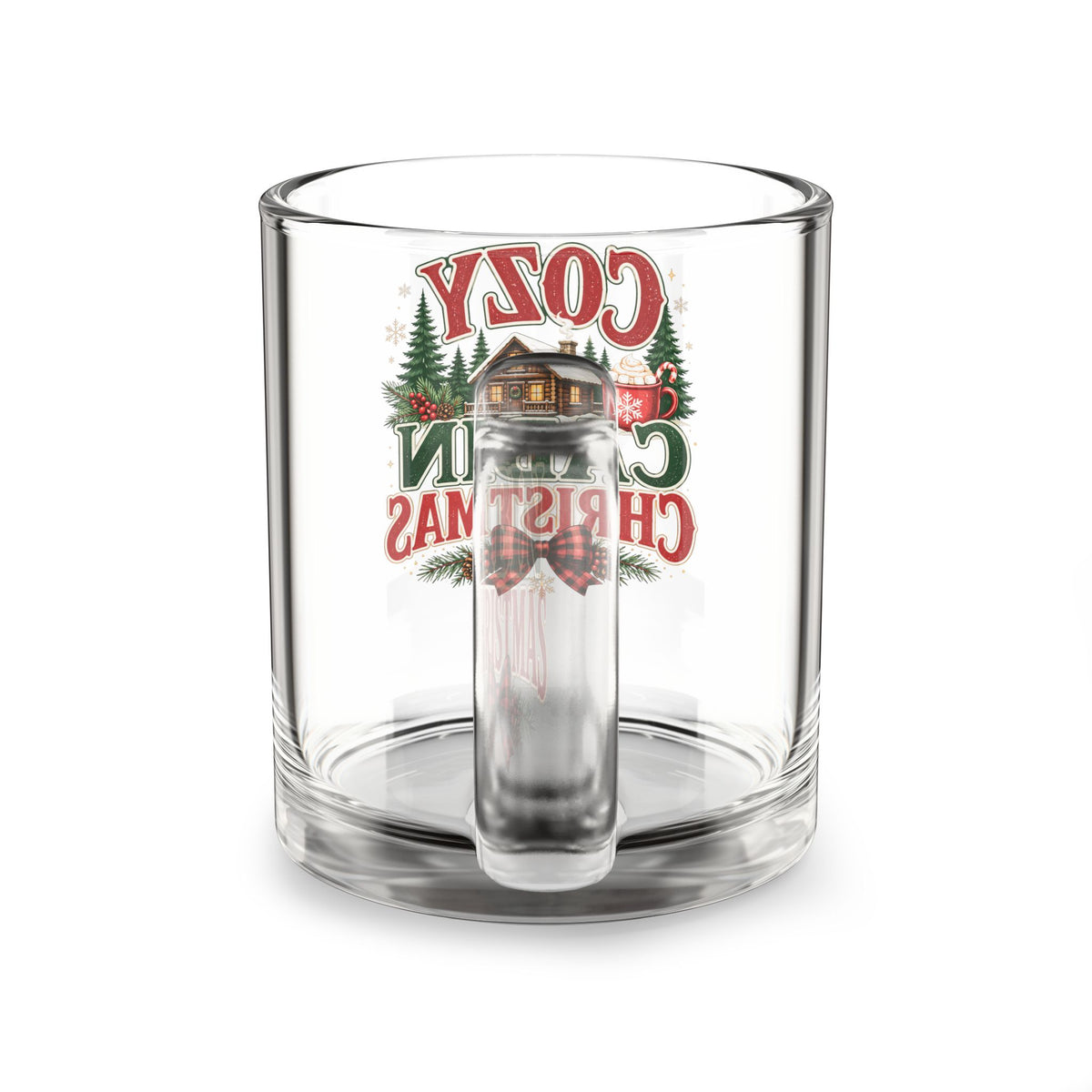 Christmas Glass Mug 10 oz Cozy Cabin Christmas Glass Mug — 10oz Holiday Coffee Cup