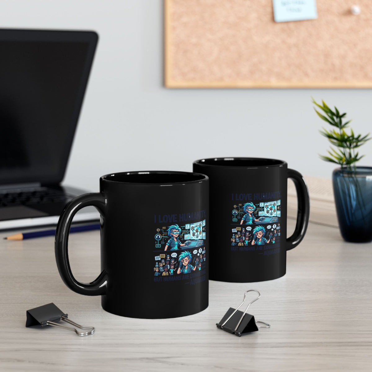 Aquarius Zodiac I Love Humanity Scientist Cartoon Mug — Funny Geek Coffee Cup