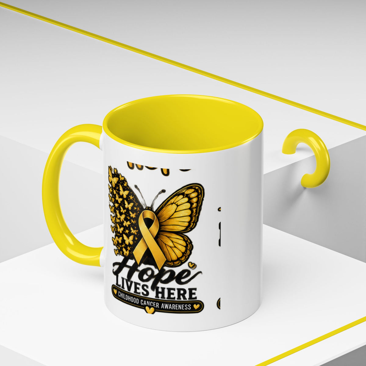 Children’s Cancer Awareness Accent Coffee Mug — "Hope Lives Here" (11/15oz)