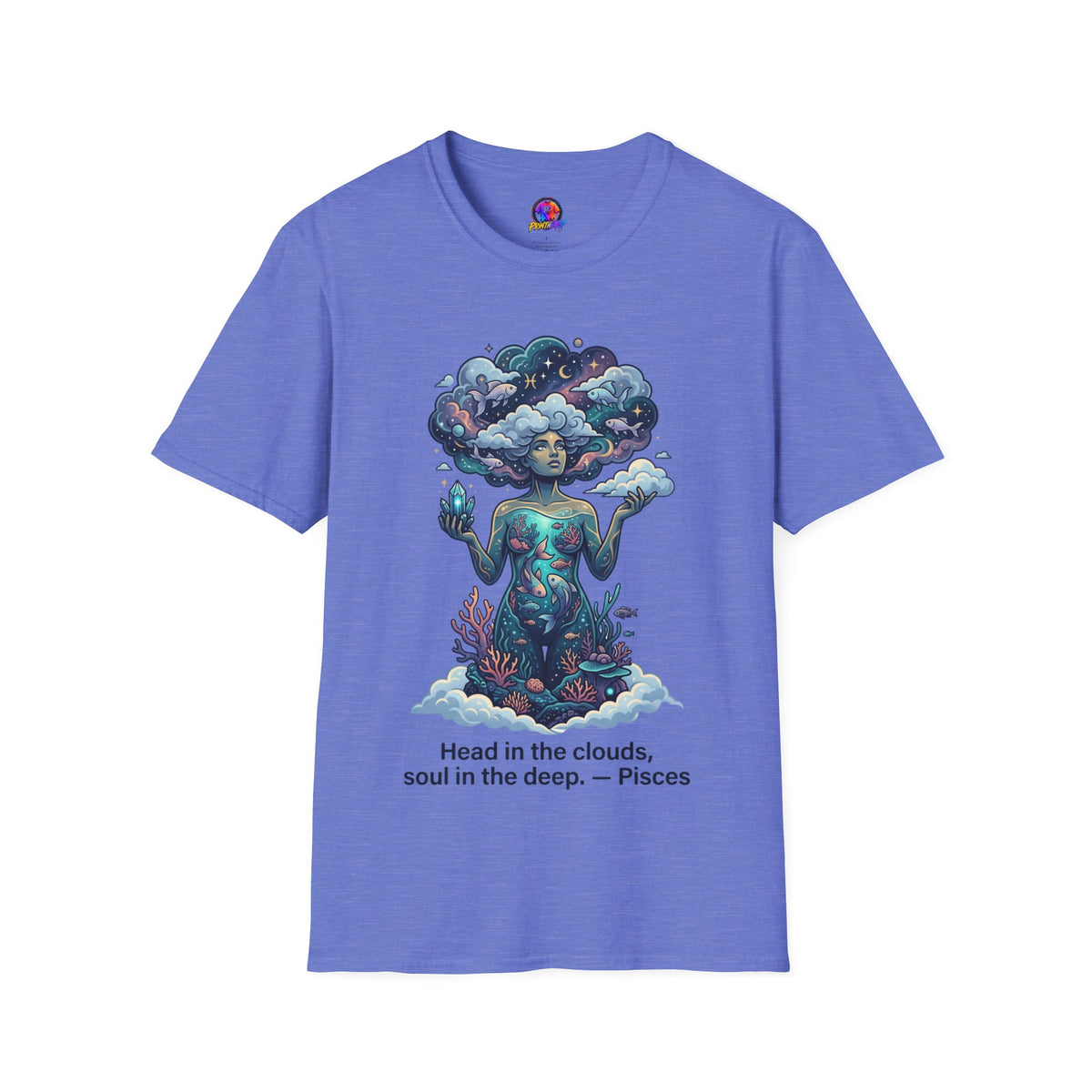 Pisces Zodiac in the Clouds T-Shirt — Dreamy Cosmic Woman Graphic Tee