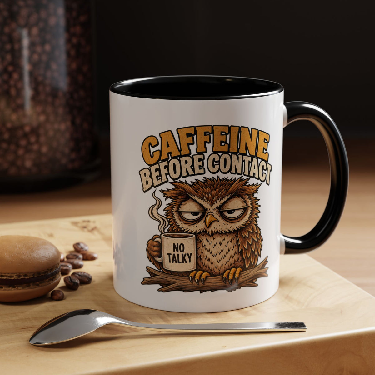 Funny And Witty "Caffeine Before Contact" Accent Coffee Mug (11, 15oz)