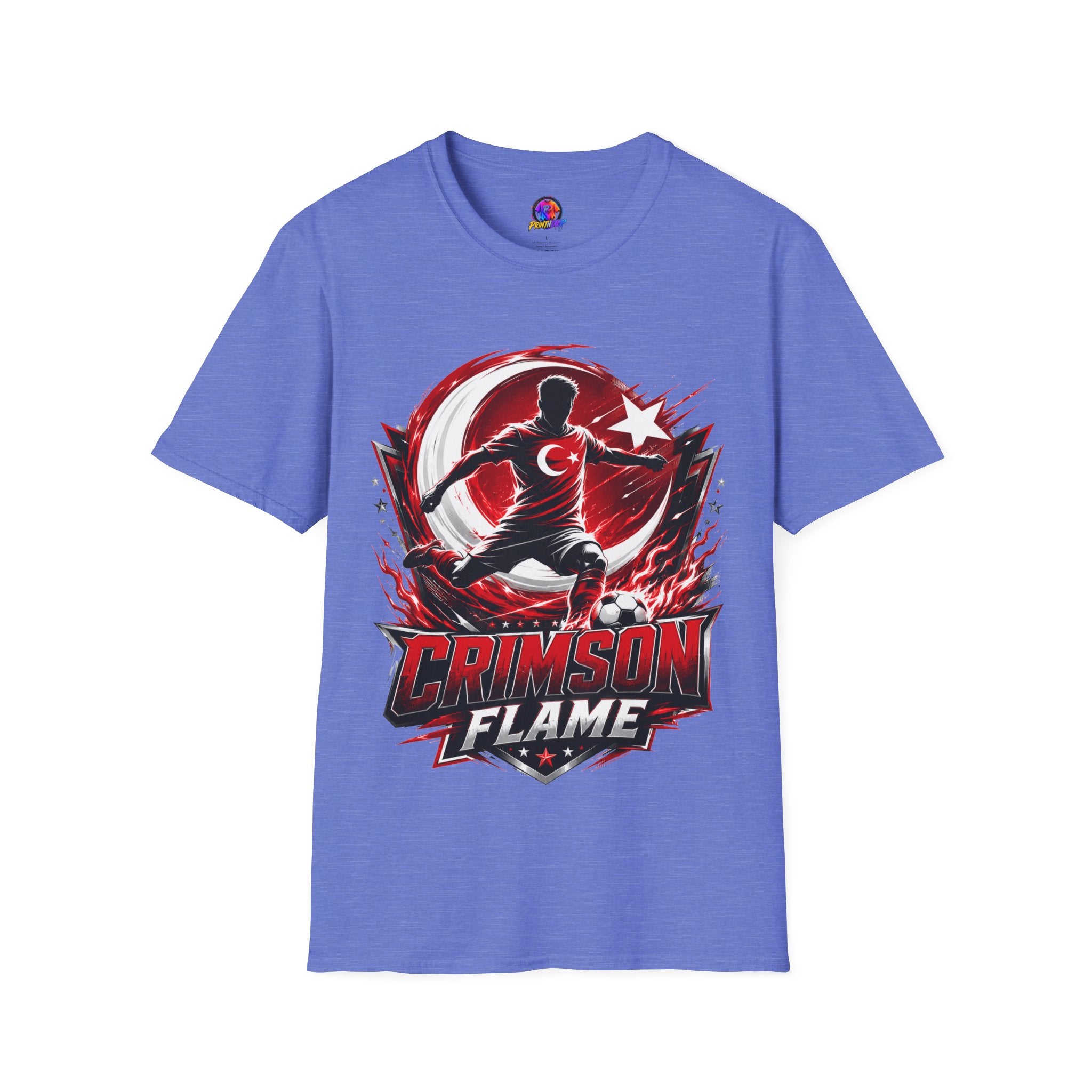 Turkey Crimson Flame Soccer T-Shirt — Turkish Crescent & Star Football Fan Tee