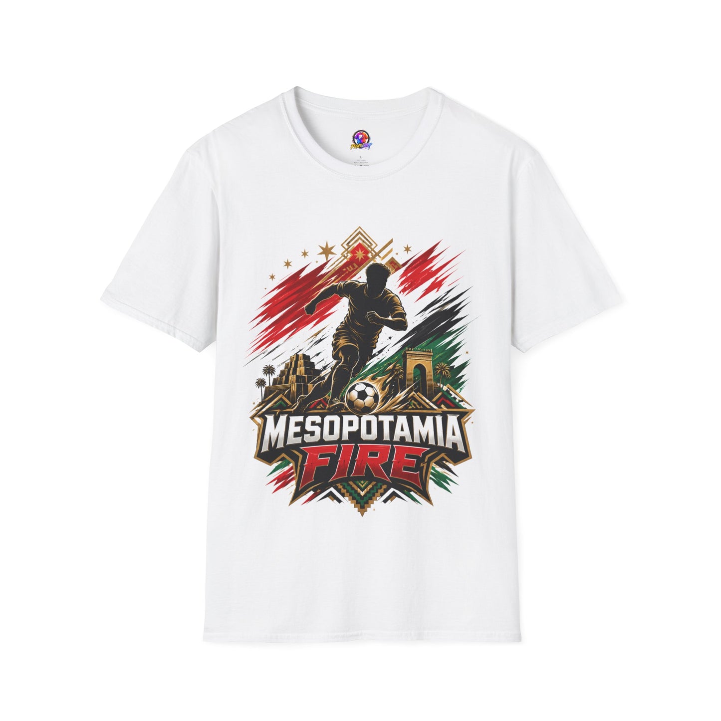Iraq Mesopotamia Fire Soccer T-Shirt — Vintage Football Player Graphic Tee