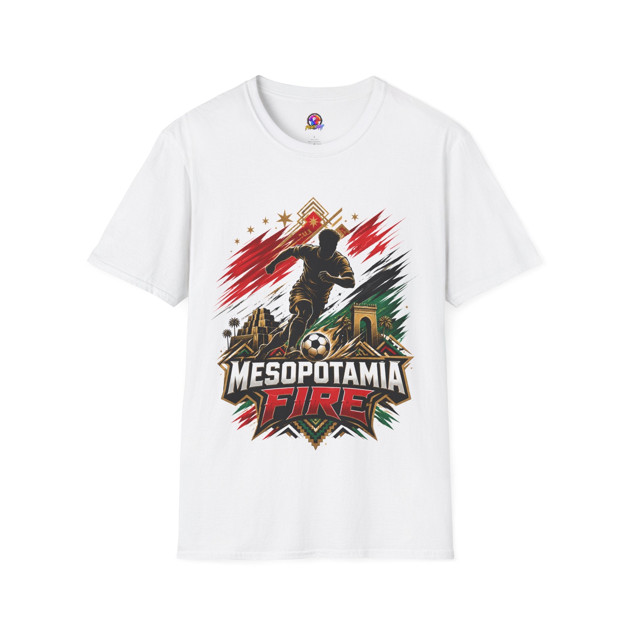 Iraq Mesopotamia Fire Soccer T-Shirt — Vintage Football Player Graphic Tee
