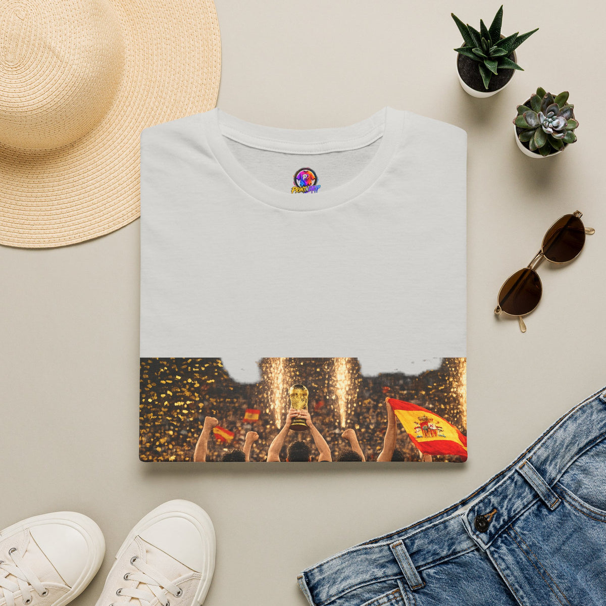 Spain World Cup Champions T‑Shirt — Soccer Trophy Celebration Tee