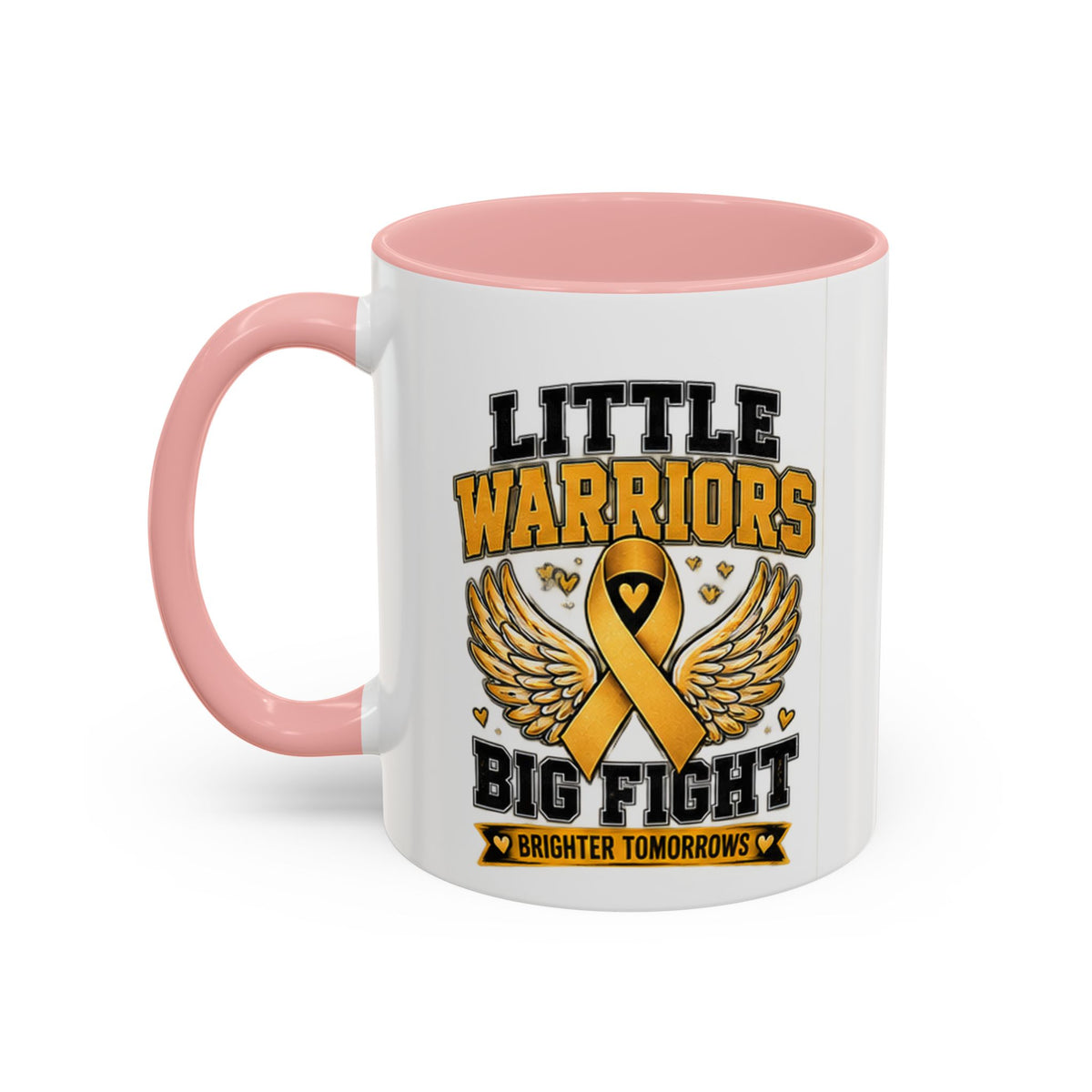 Little Warriors Big Fight Childhood Cancer Awareness Coffee Mug — Gold Ribbon Support Accent Mug