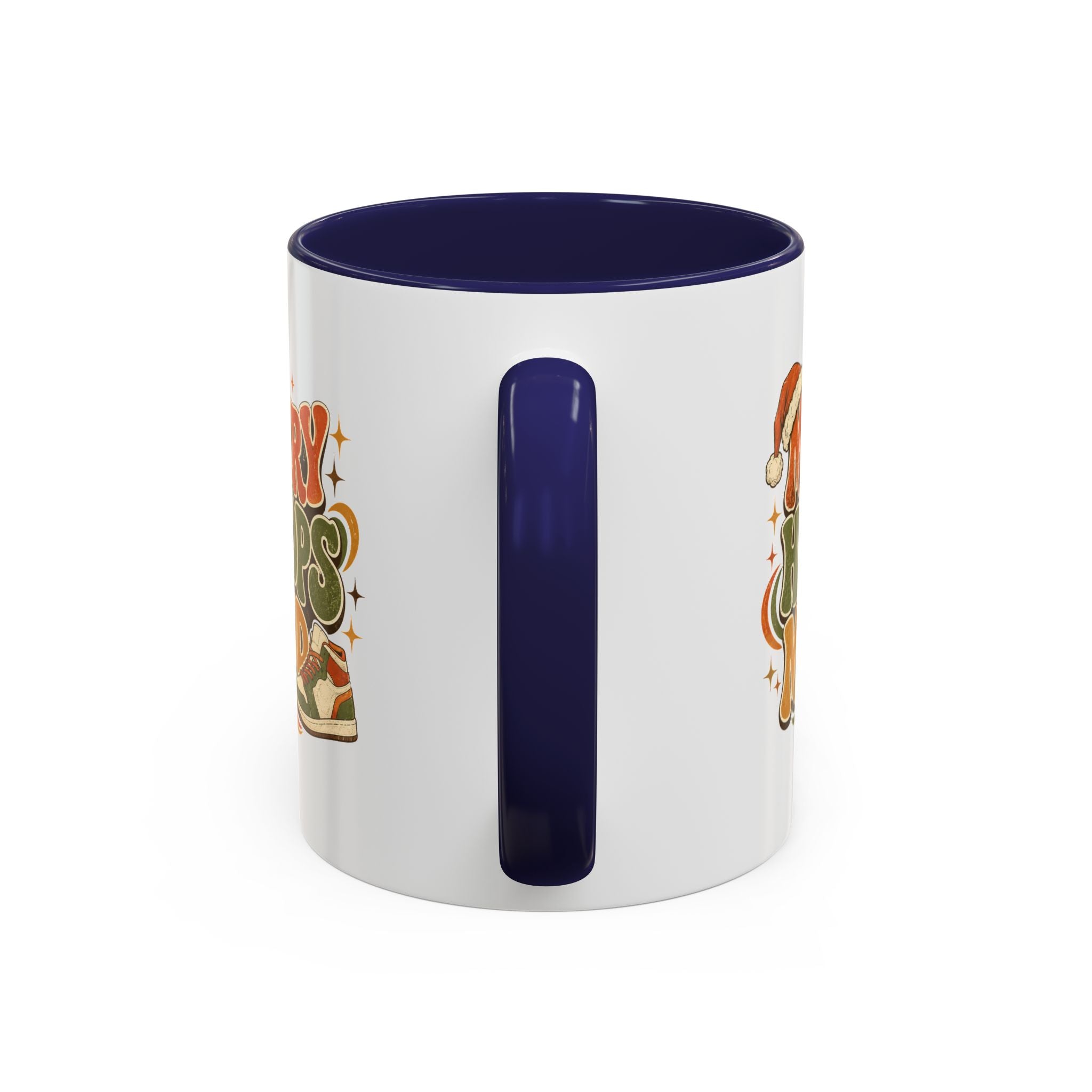 Modern Day Christmas Merry Hoops Mood Accent Coffee Mug — Retro Basketball Christmas Design