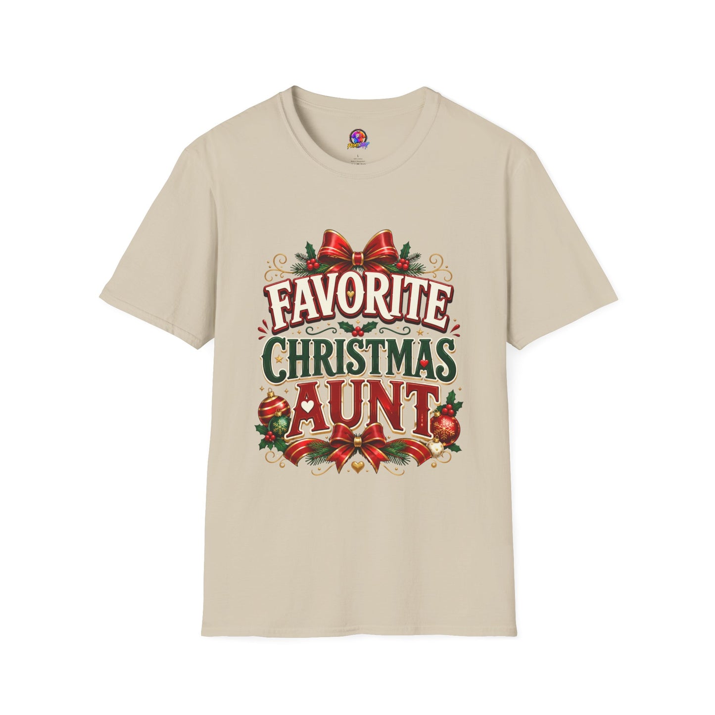 Favorite Christmas Aunt T-Shirt — Festive Holiday Auntie Tee with Bow & Holly