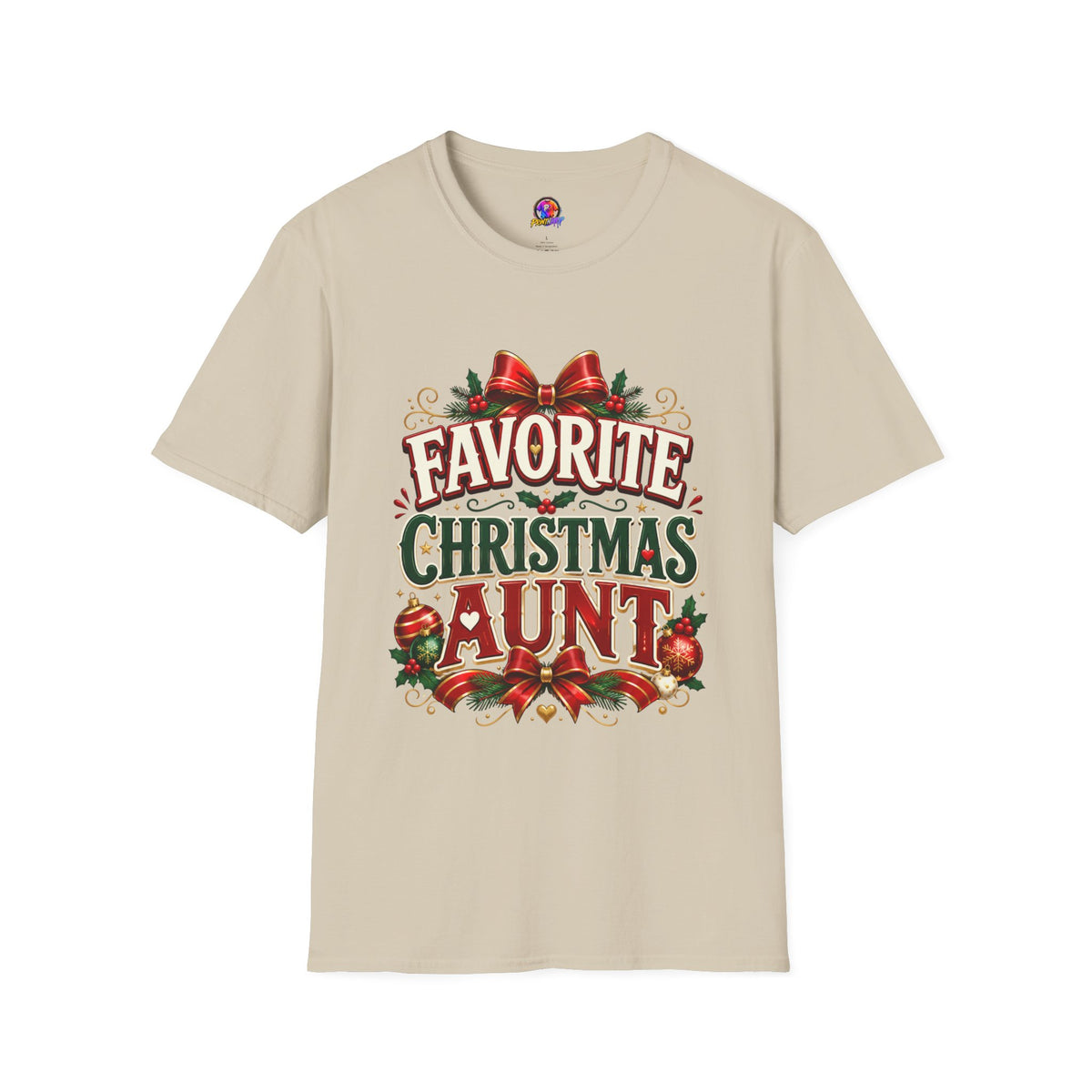Favorite Christmas Aunt T-Shirt — Festive Holiday Auntie Tee with Bow & Holly