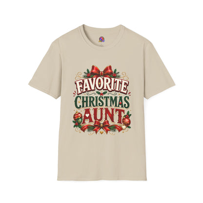 Favorite Christmas Aunt T-Shirt — Festive Holiday Auntie Tee with Bow & Holly
