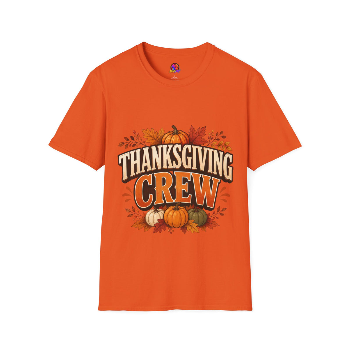 Thanksgiving T-Shirt Crew T-Shirt— Festive Pumpkin & Fall Leaves Holiday Tee