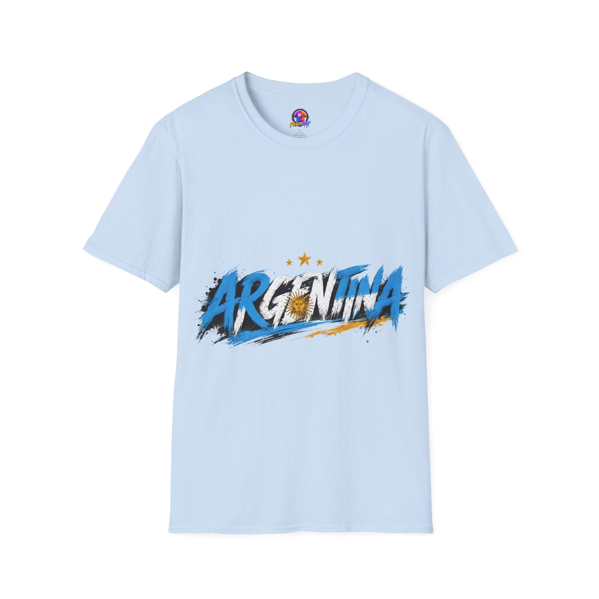 Argentina Graffiti T-Shirt — Soccer Fan Tee with Three Stars & Sun Emblem