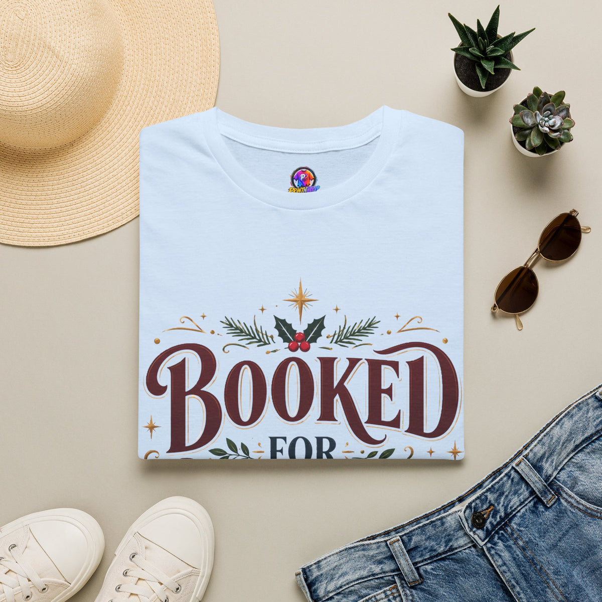 T-Shirt — "Booked for Christmas" Literary Holiday Tee