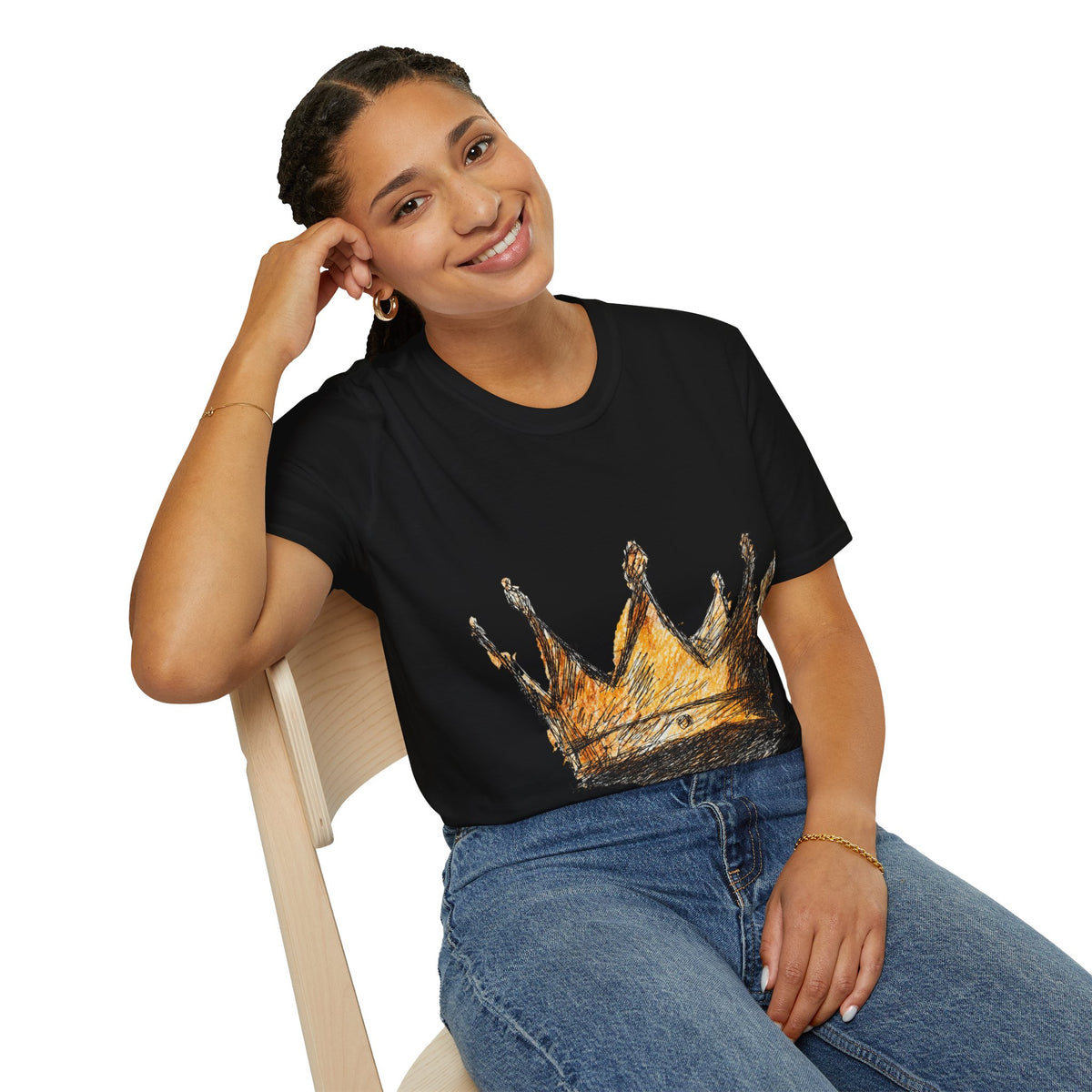 Crowned Sketch T‑Shirt — Hand‑Drawn Gold Crown Graphic Tee