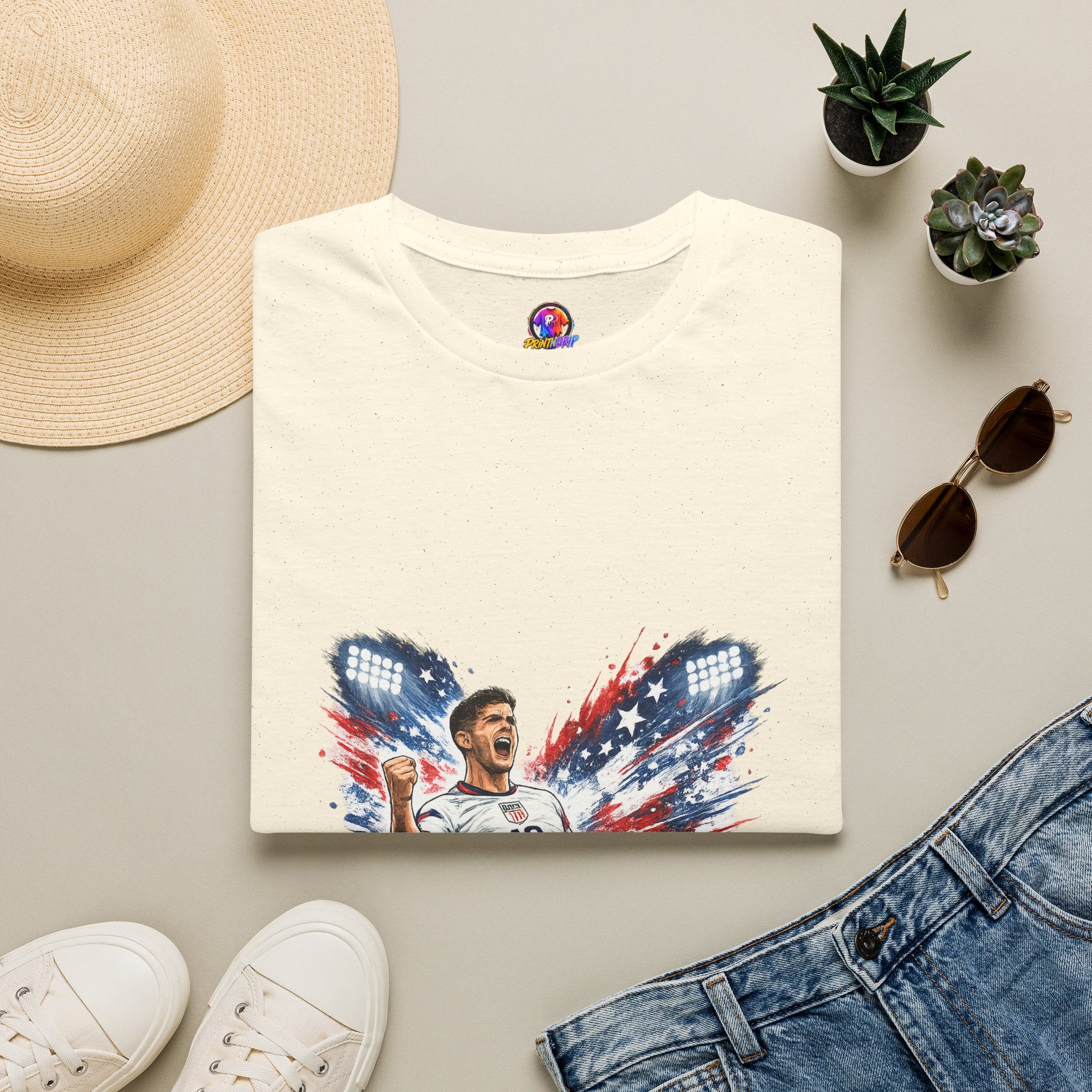 USA Soccer Player Flag T-Shirt — Patriotic Football Fan Tee