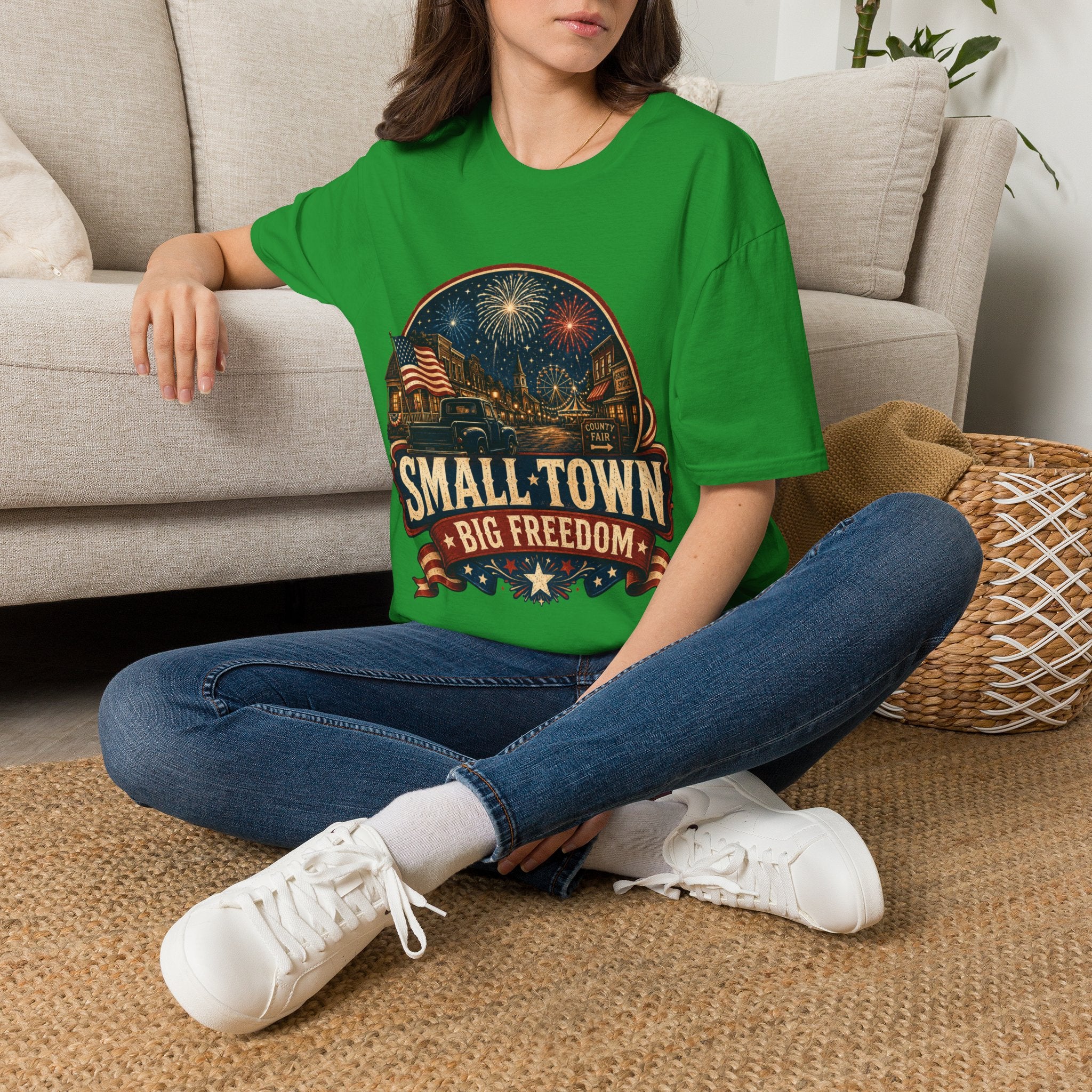 Small Town Big Freedom T-Shirt — Patriotic 4th of July Fireworks Tee