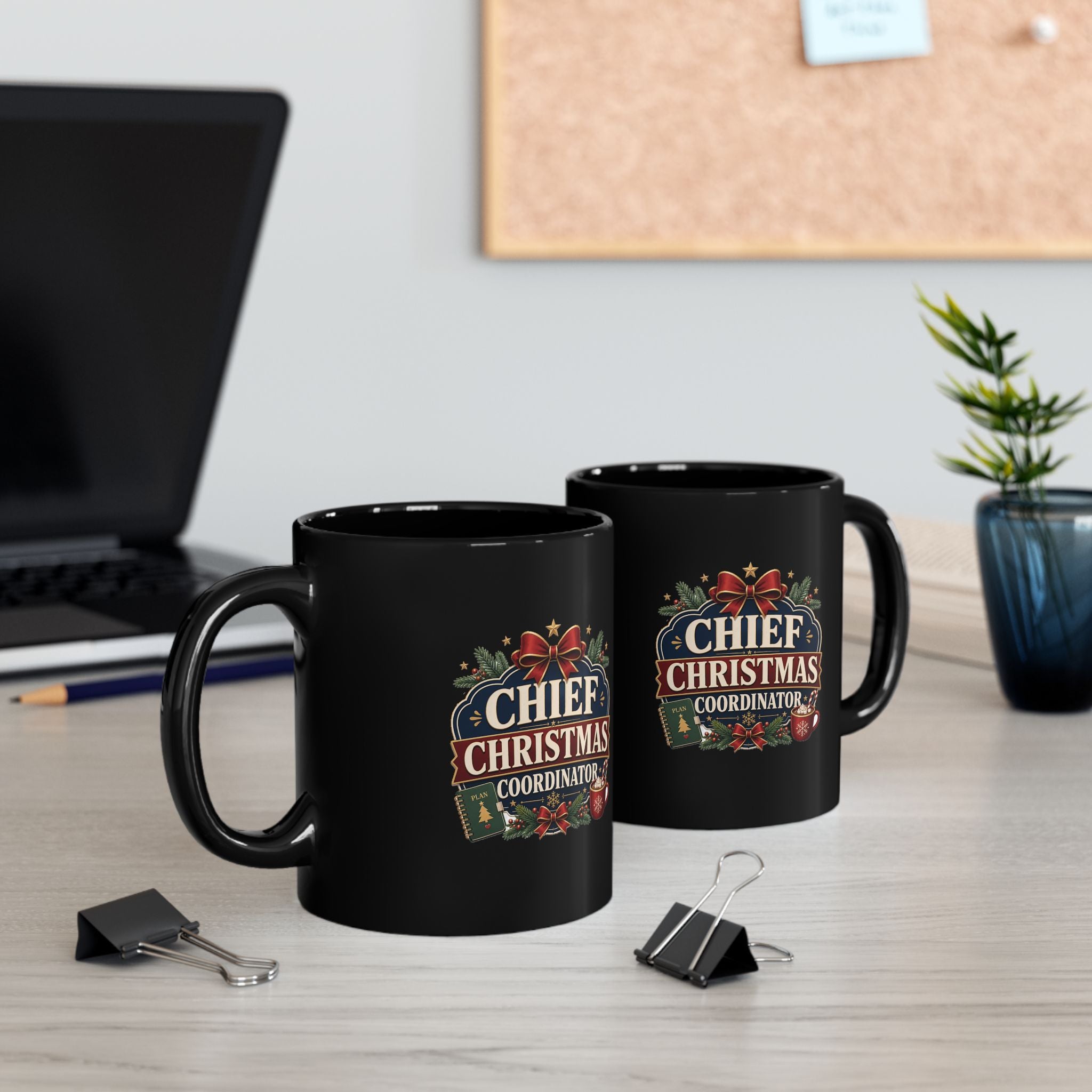 Modern Day Christmas Chief Christmas Coordinator Black Mug — Festive Holiday Coffee Cup