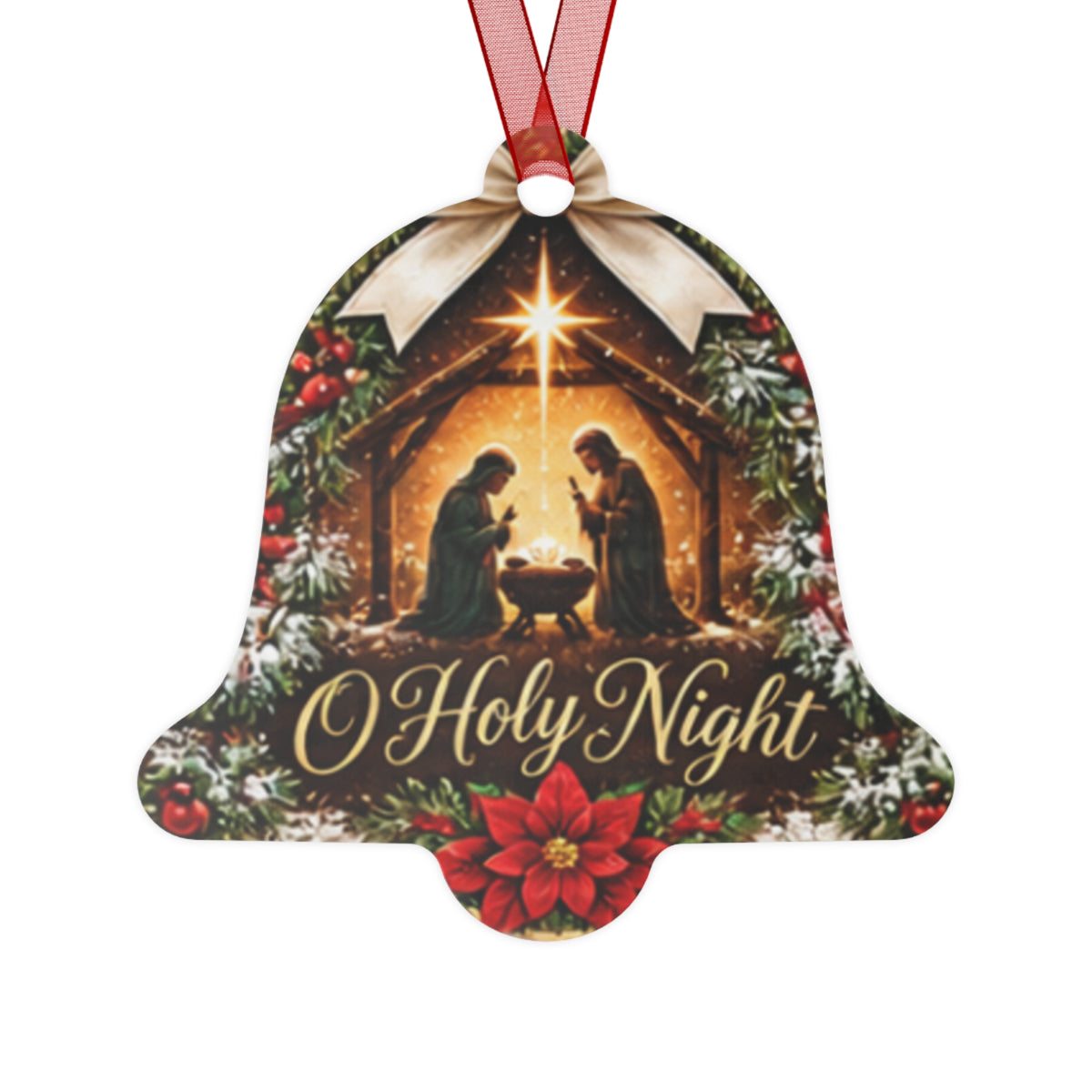 Nativity Bell Metal Ornament – “O Holy Night” Christmas Tree Decoration