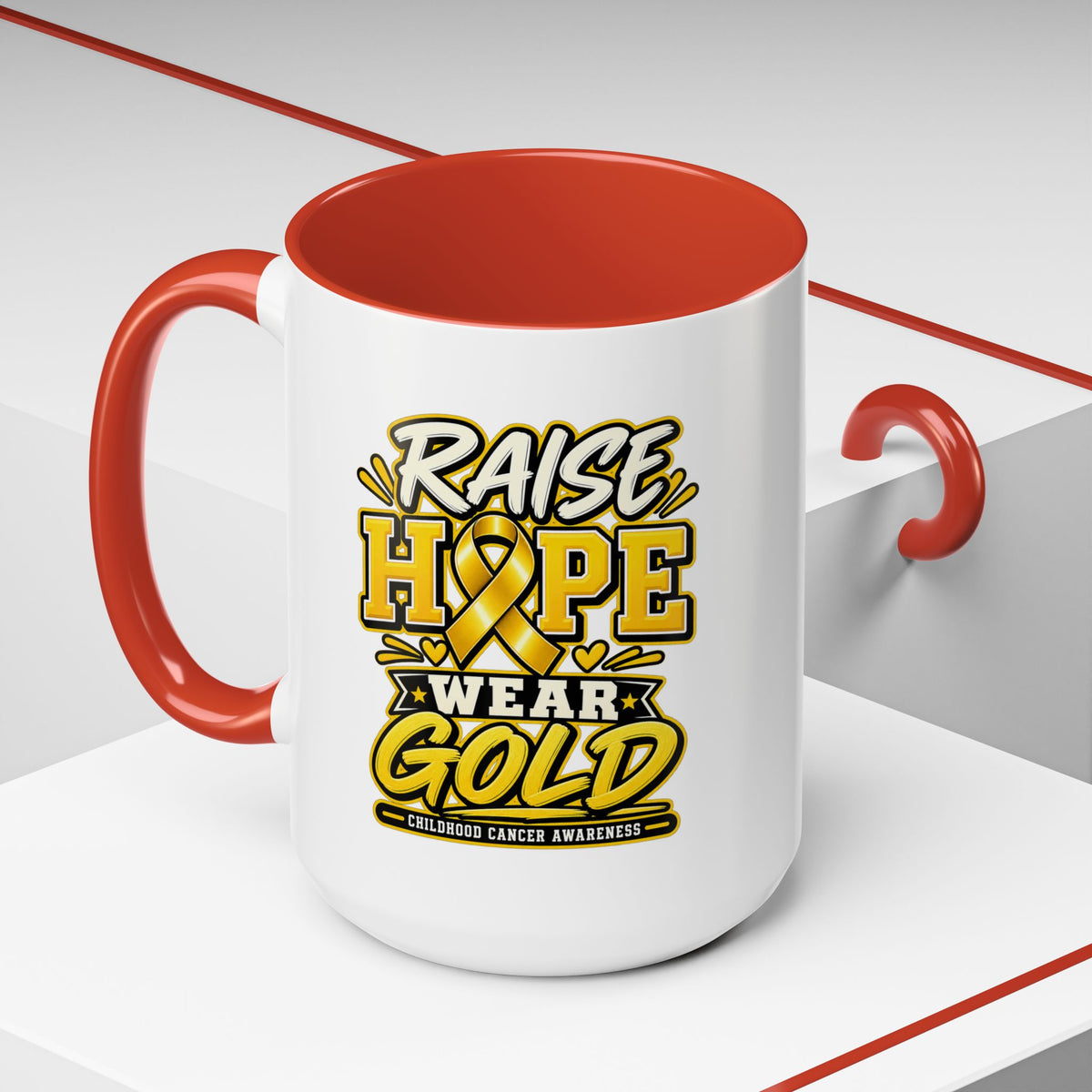 Raise Hope Wear Gold Cancer Awareness Coffee Mug (Accent, 11/15oz)