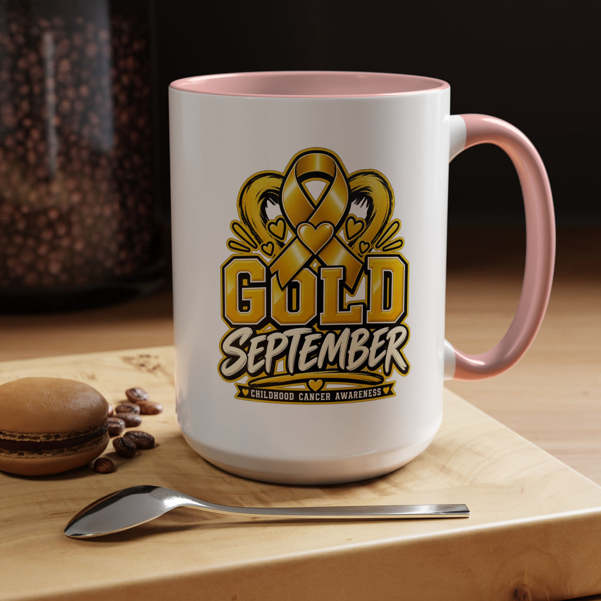 Gold September Coffee Mug — Childhood Cancer Awareness Accent Mug (11/15oz)