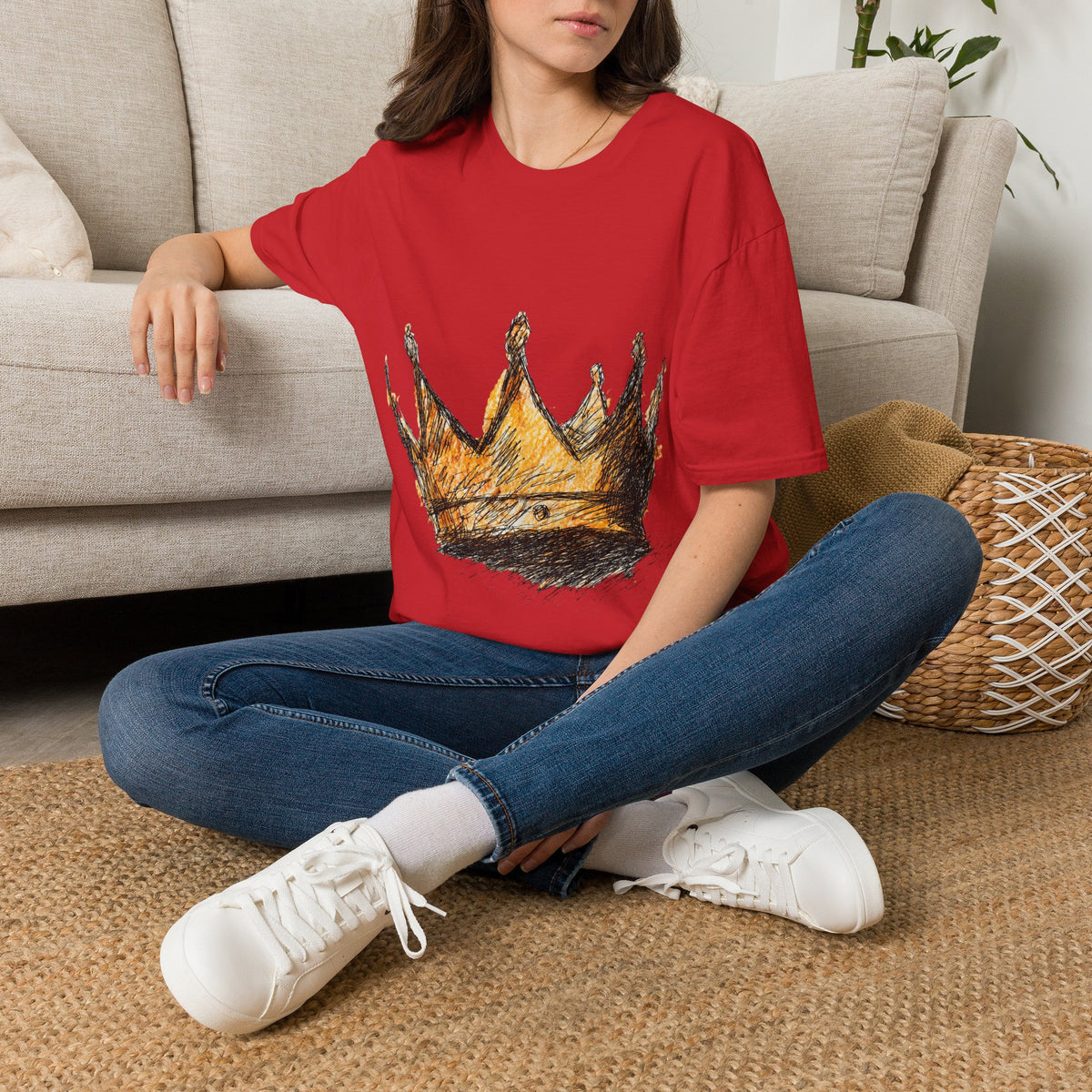 Crowned Sketch T‑Shirt — Hand‑Drawn Gold Crown Graphic Tee