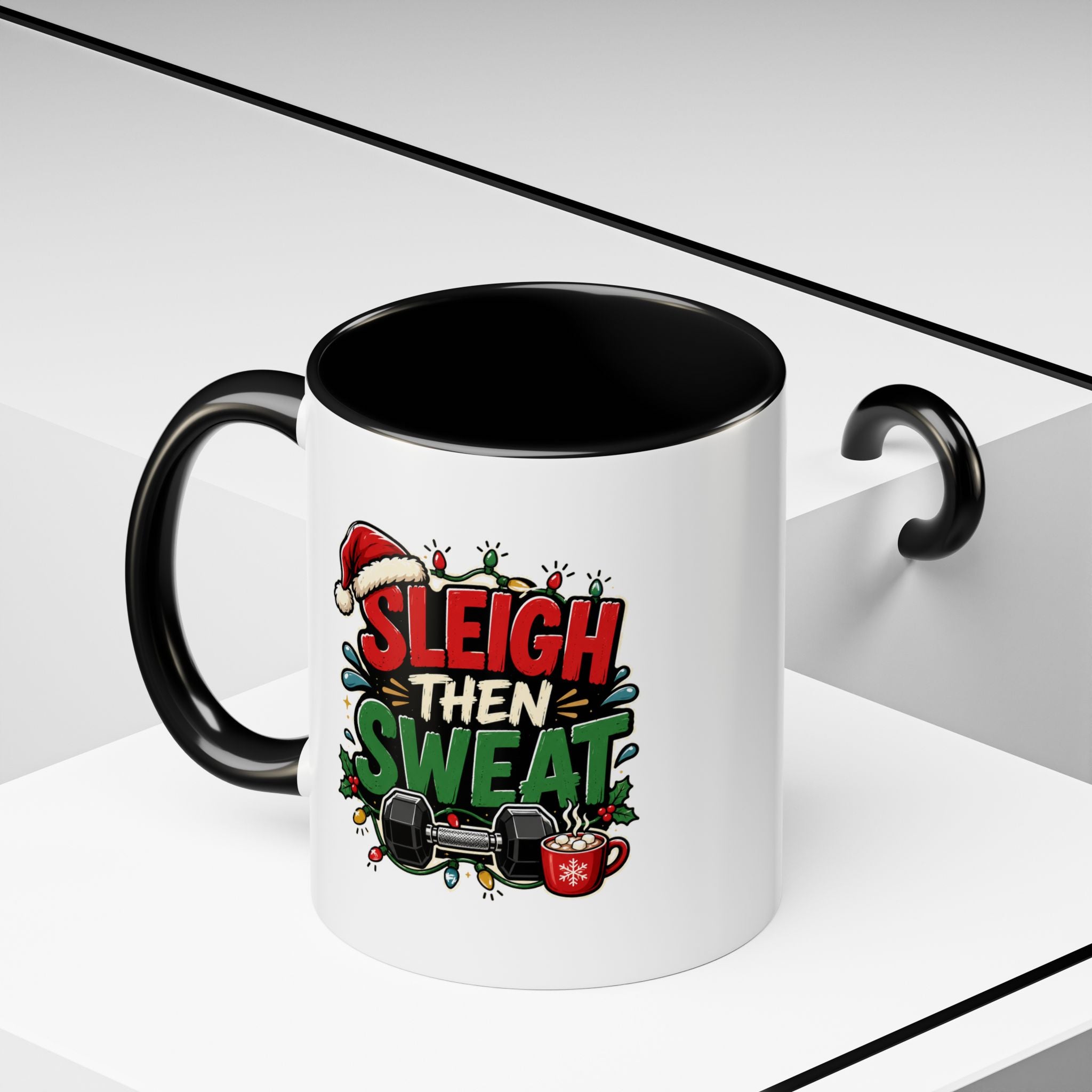 Modern Day Christmas Sleigh Then Sweat Coffee Mug — Festive Gym Motivational Holiday Gift