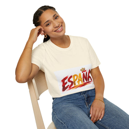Spain  Graphic T-Shirt — Spanish Flag Brushstroke Design with Crown