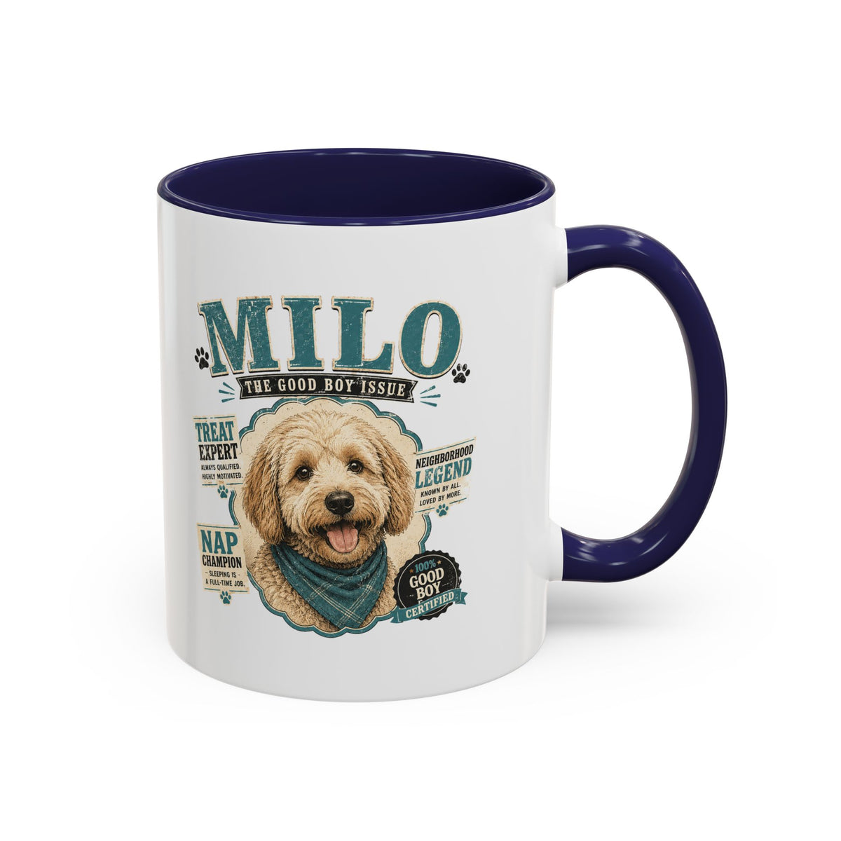 Milo Bailey Dog Dad Mom Personalized Dog Mug — "Milo The Good Boy" Accent Coffee Mug
