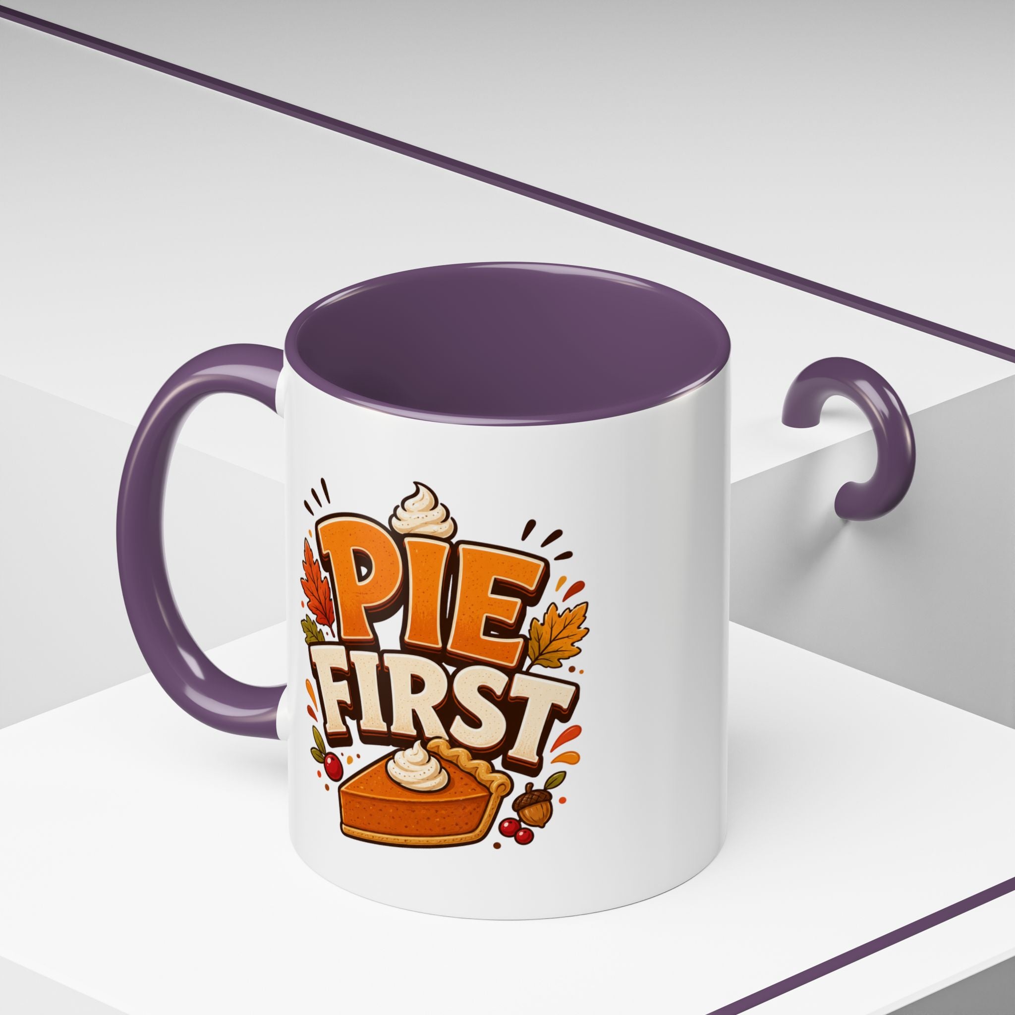 Thanksgiving Mug Pie First Coffee Mug — Funny Thanksgiving Autumn Pie Lover Accent Mug