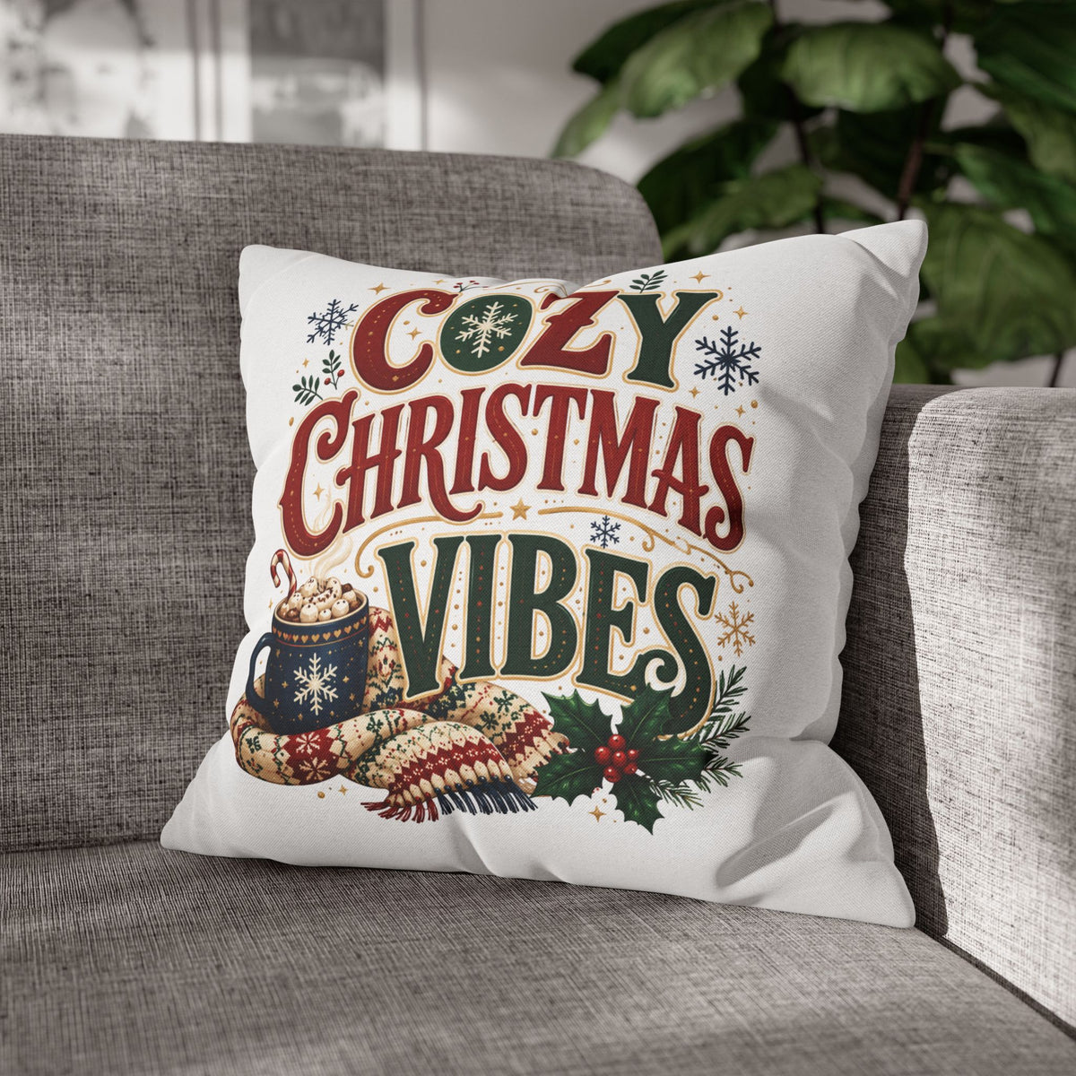 Christmas Pillowcase - "Cozy Christmas Vibes" Holiday Decorative Throw Pillowcase